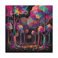 GEOMETRIC FOREST framed canvas wall art by Scattercrate — emerald and gold low-poly geometric forest art