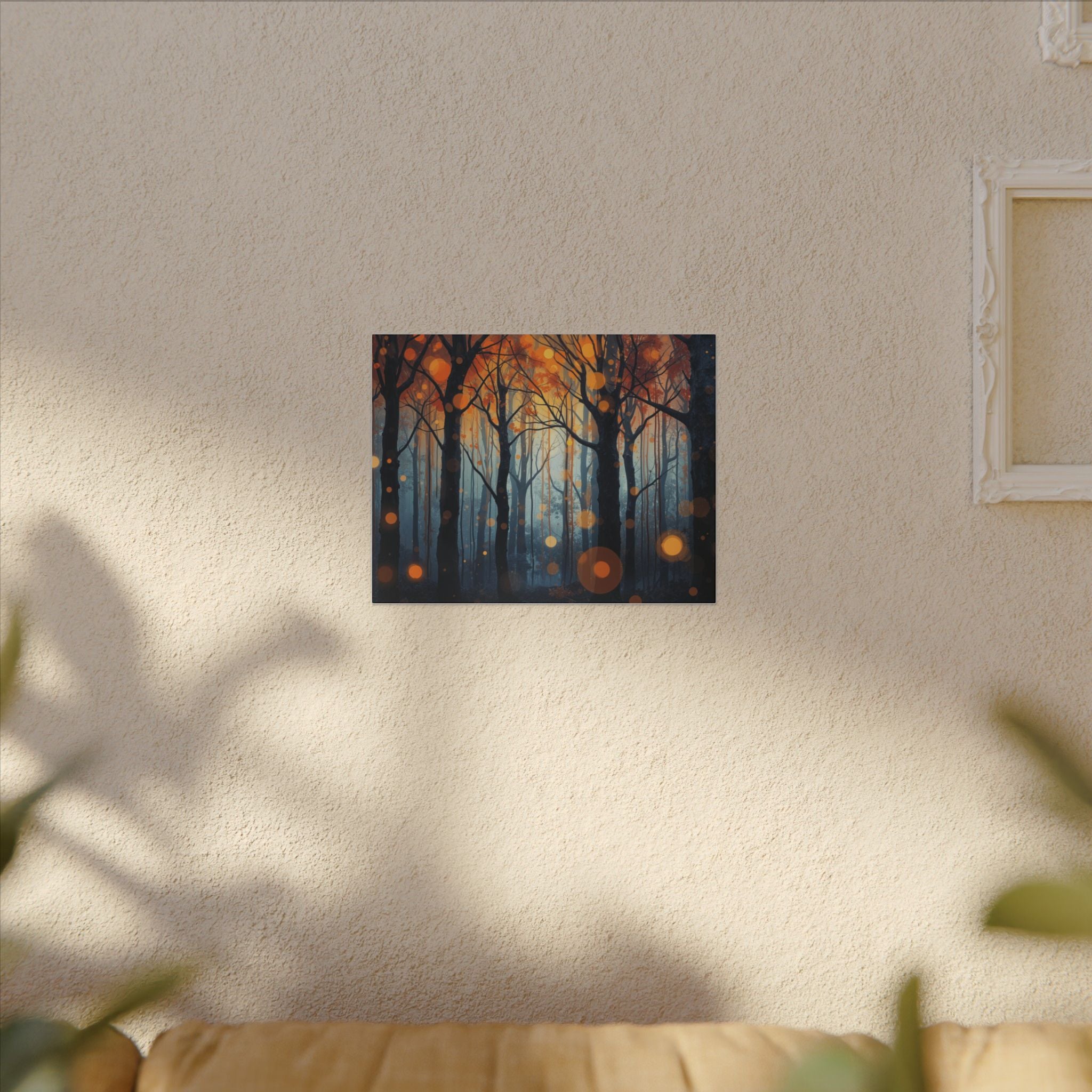 GLOW FOREST — Abstract Forest Lights Framed Canvas Wall Art