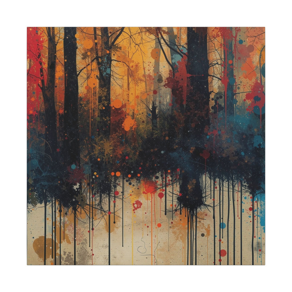 WILDSTAIN splatter forest canvas wall art by Scattercrate — joyful multicolor paint explosion