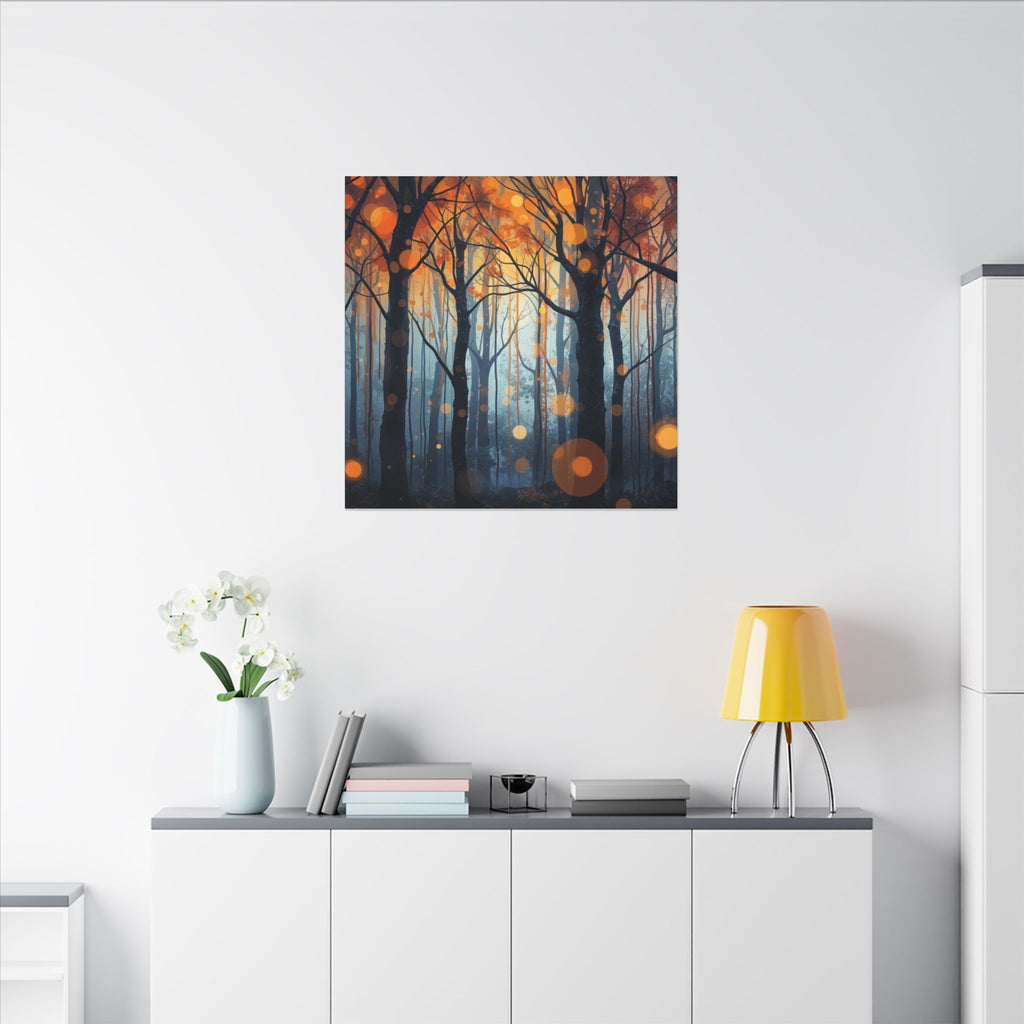 GLOW FOREST — Abstract Forest Lights Framed Canvas Wall Art