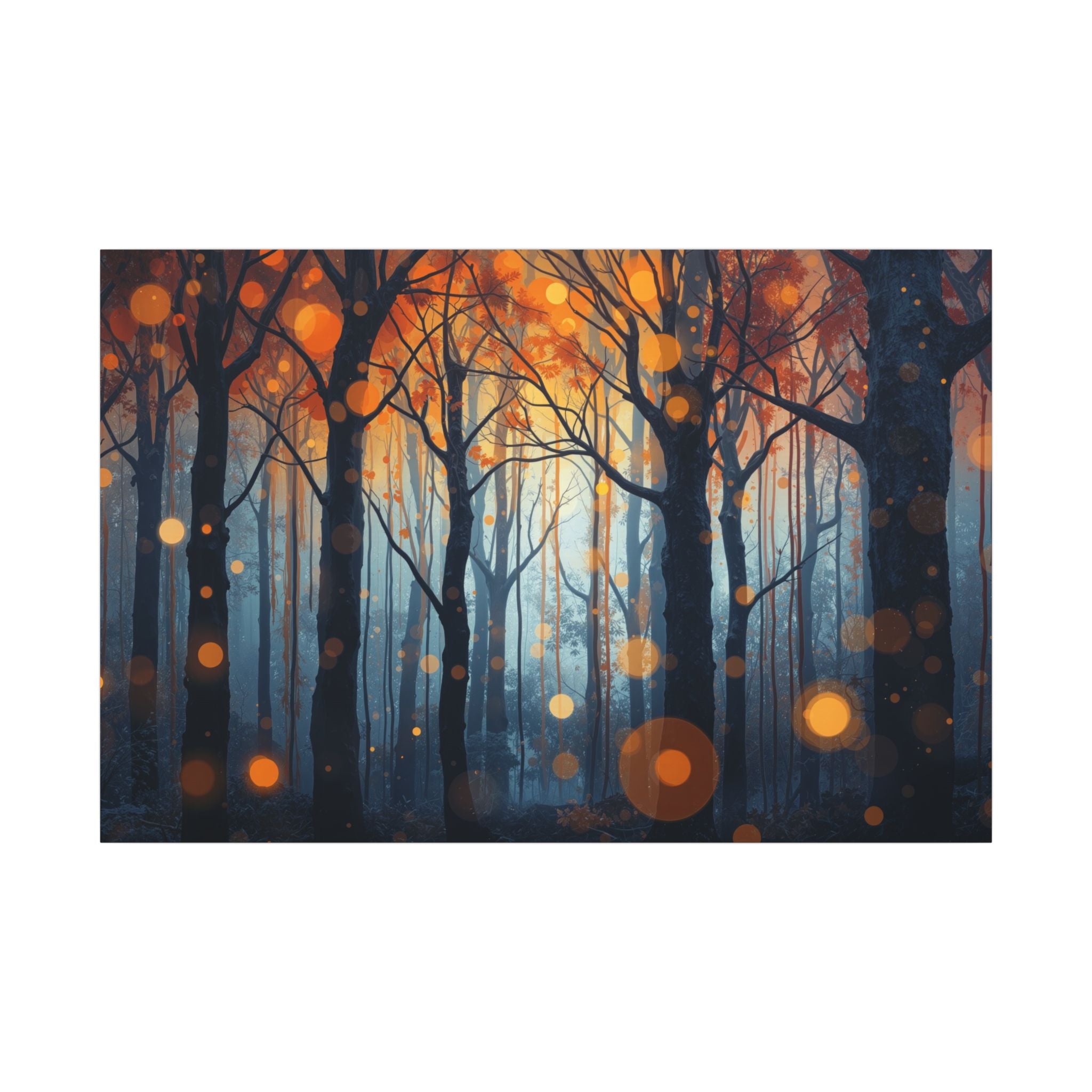 GLOW FOREST — Abstract Forest Lights Framed Canvas Wall Art