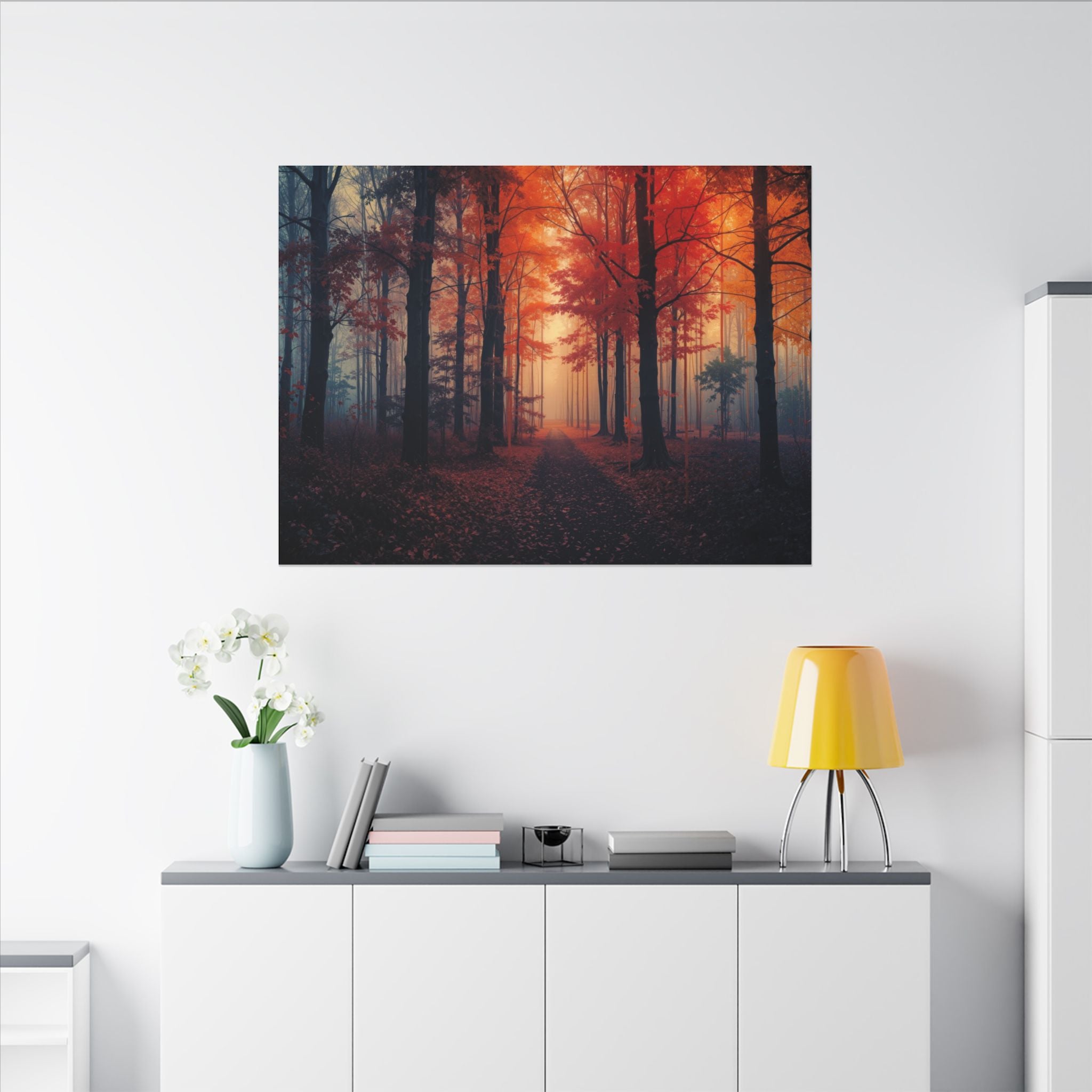 AMBER FOREST — Abstract Autumn Forest Framed Canvas Wall Art