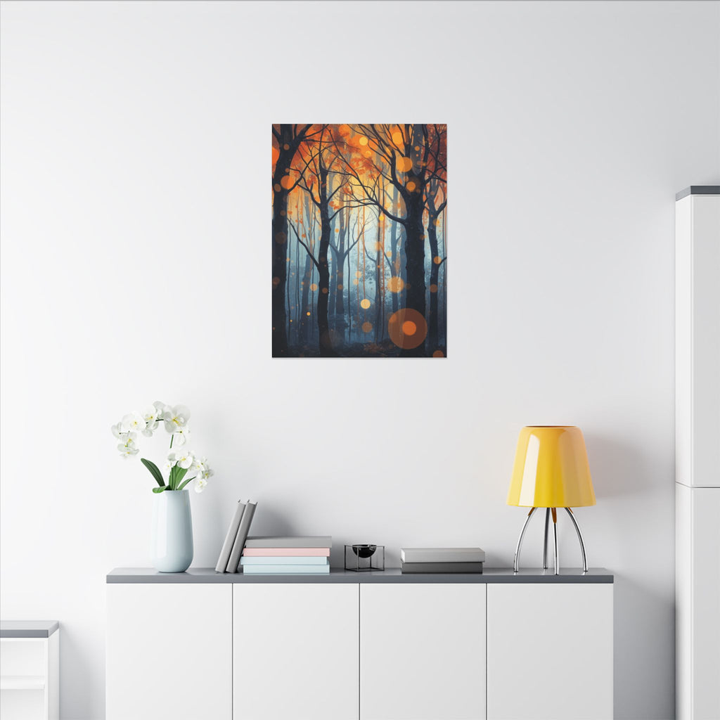 GLOW FOREST — Abstract Forest Lights Framed Canvas Wall Art