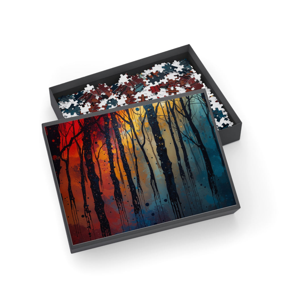 INKWASH 500-piece abstract forest art puzzle by Scattercrate — inky moody forest jigsaw gift