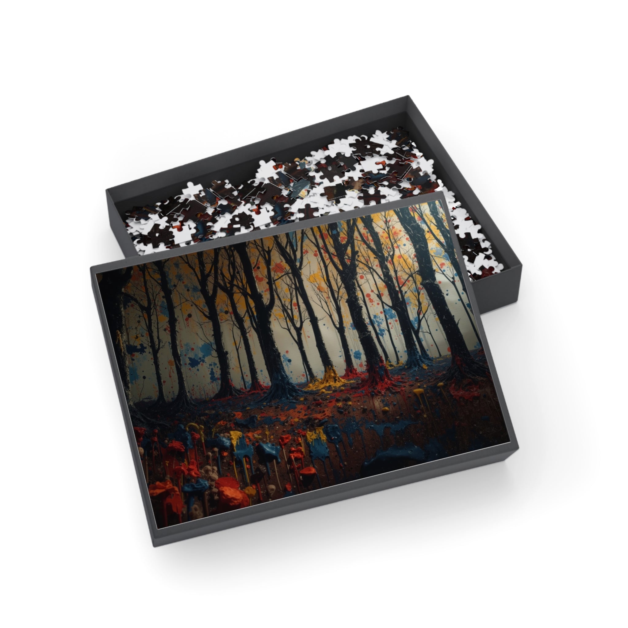 IMPASTO 500-piece abstract forest art puzzle by Scattercrate — textured moody forest jigsaw gift