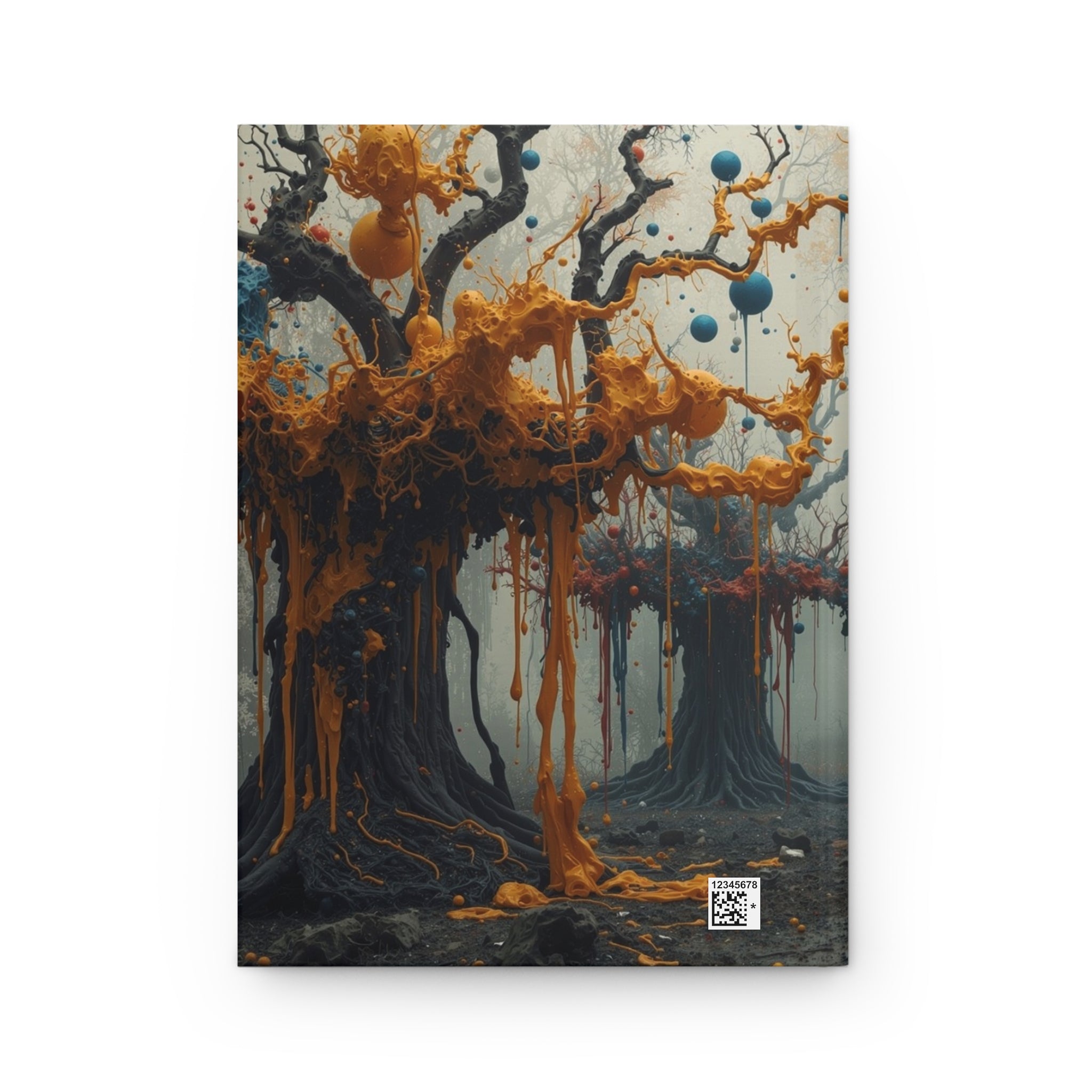 CONJURE surreal paint forest hardcover art journal by Scattercrate — gnarled trees dripping gold and crimson