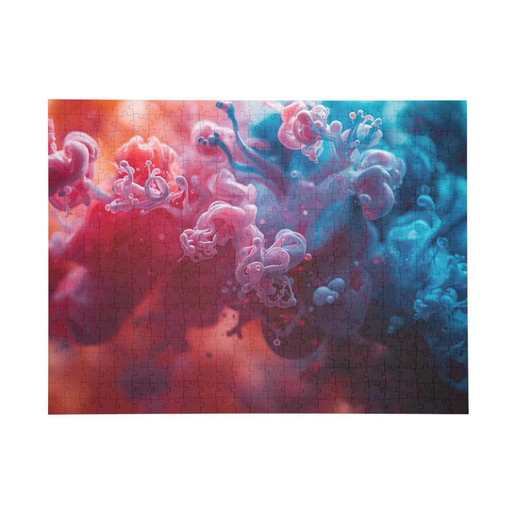 Marblewave 500-piece jigsaw puzzle by Scattercrate — red and blue ink swirl art