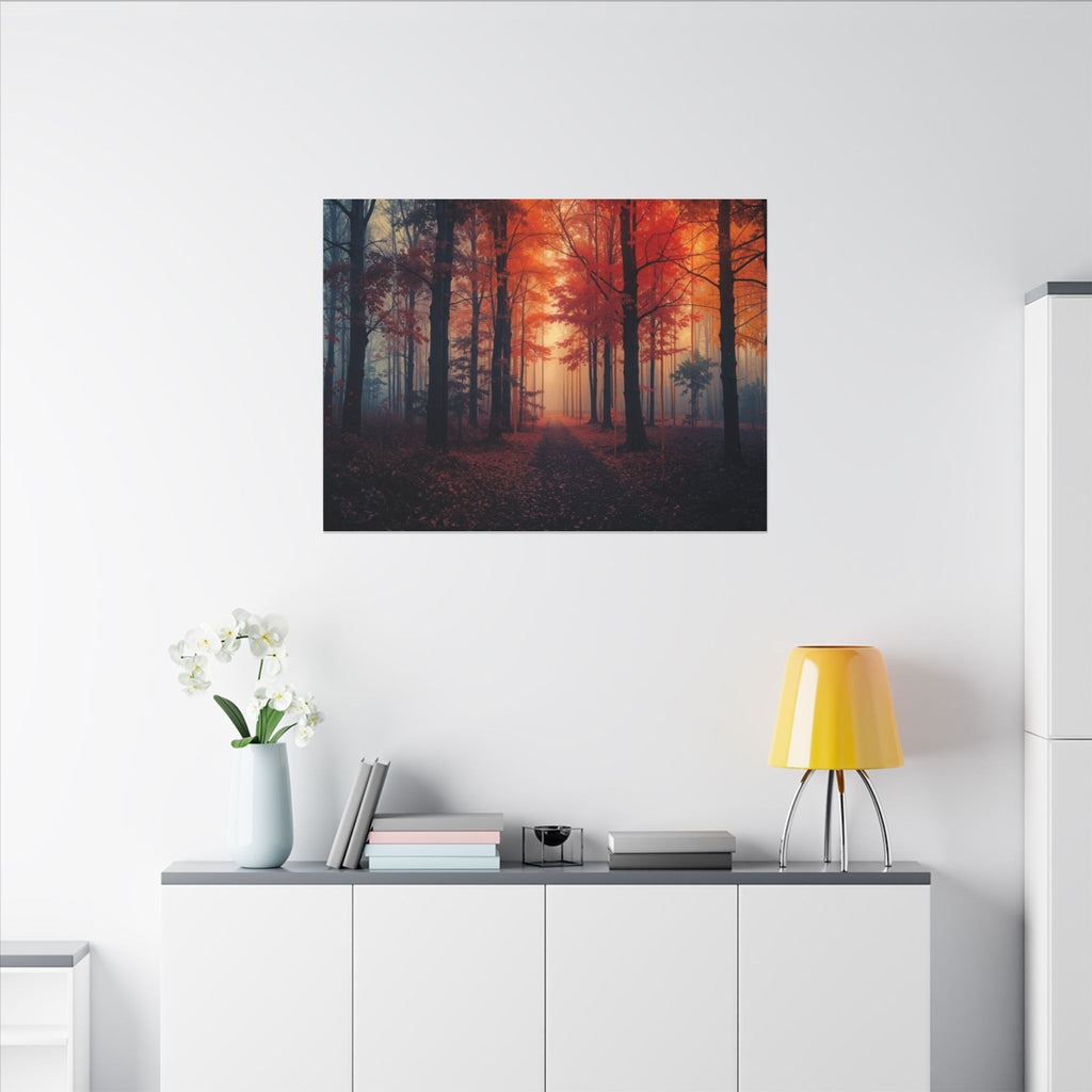 AMBER FOREST — Abstract Autumn Forest Framed Canvas Wall Art