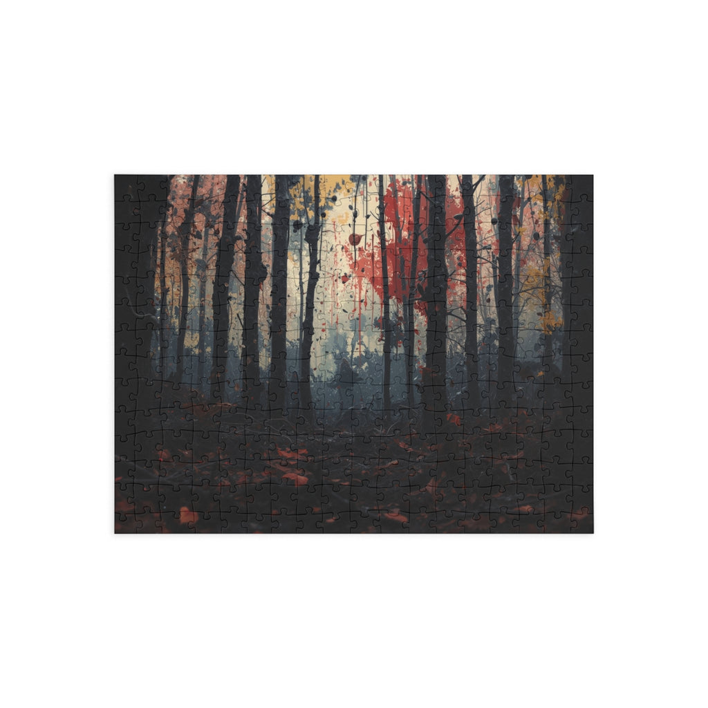 HUSHWOOD 500-piece abstract forest art puzzle by Scattercrate — hushed moody forest jigsaw gift