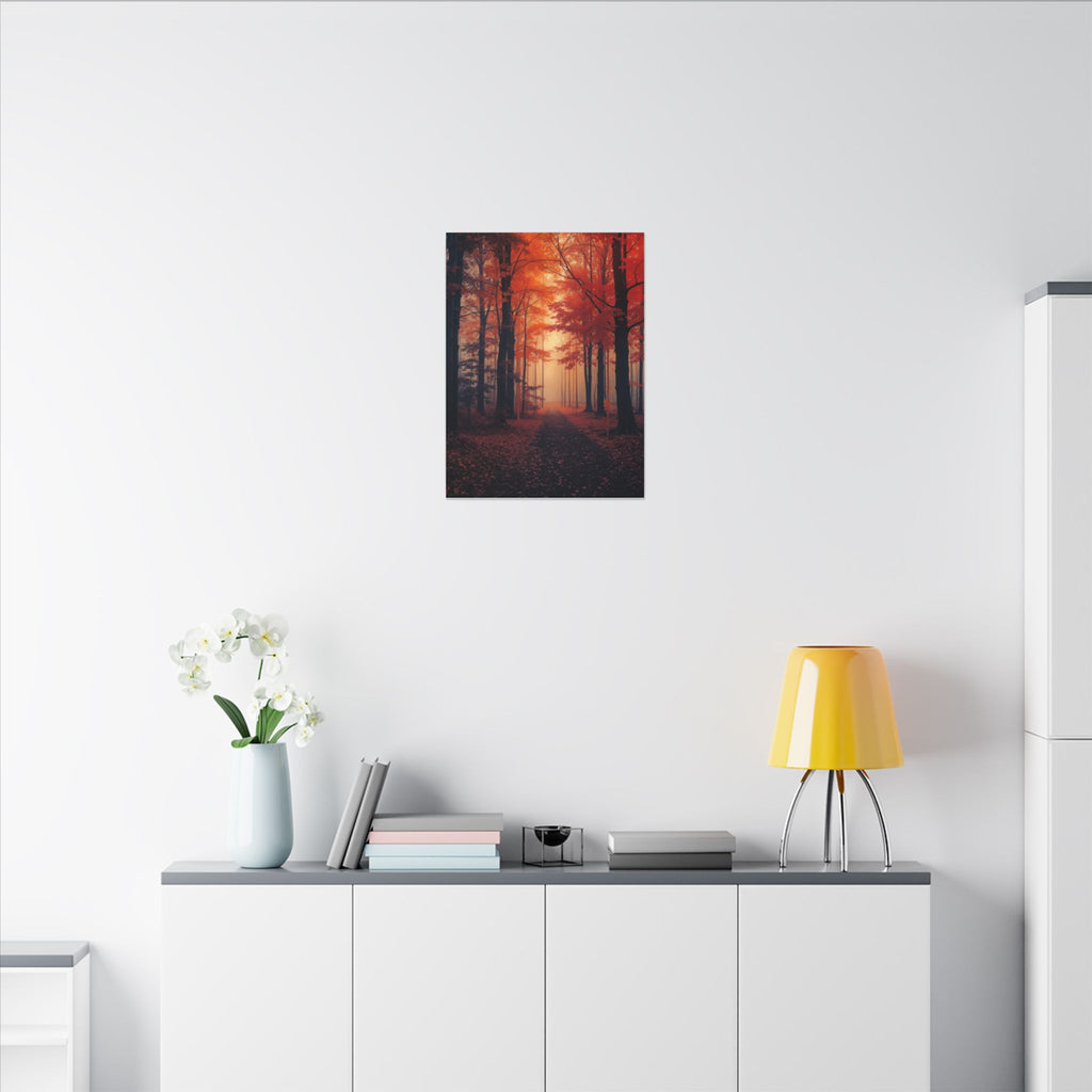 AMBER FOREST — Abstract Autumn Forest Framed Canvas Wall Art