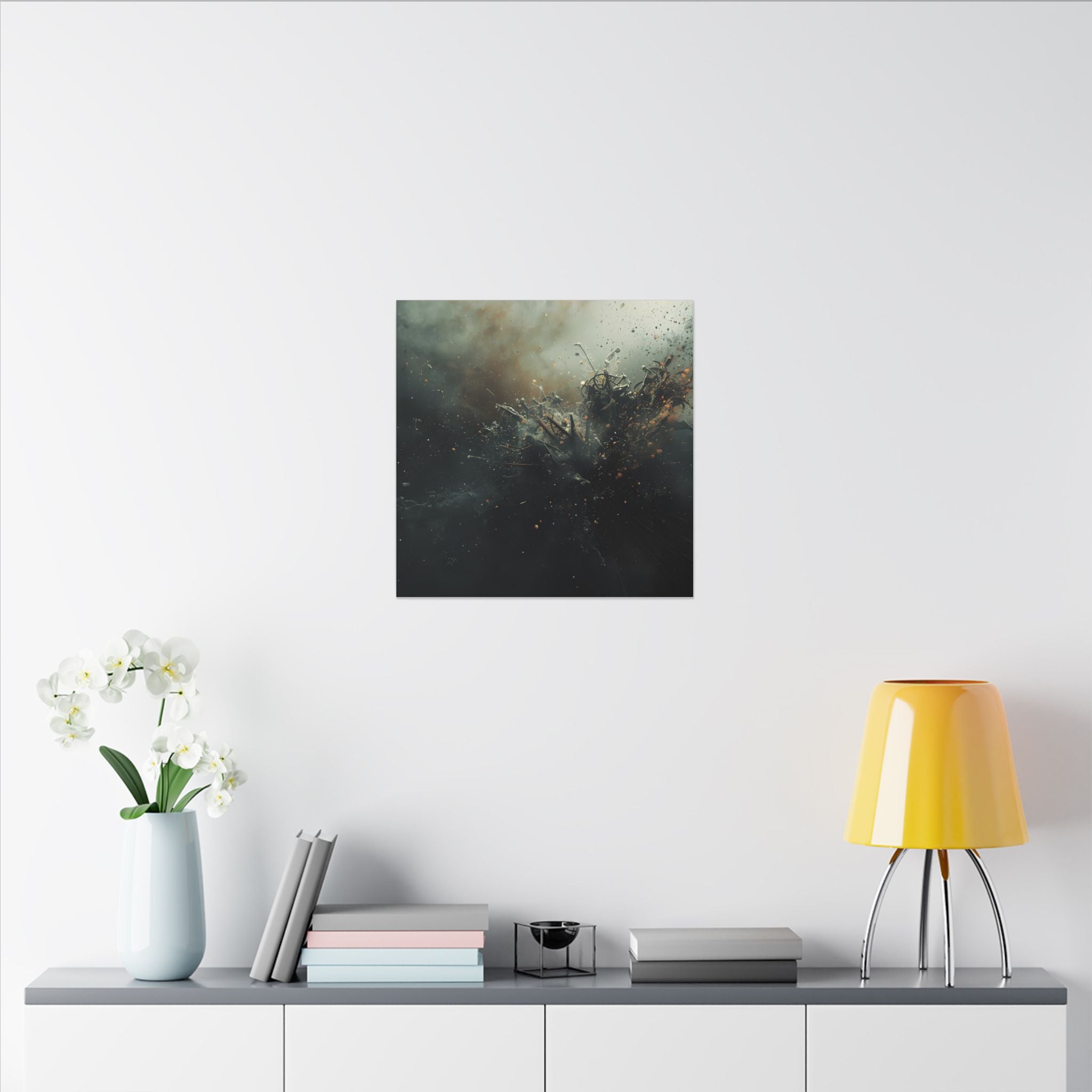 Cindershatter canvas print by Scattercrate — charcoal debris and ember explosion