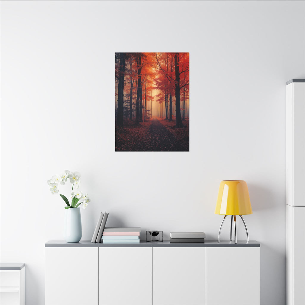 AMBER FOREST — Abstract Autumn Forest Framed Canvas Wall Art