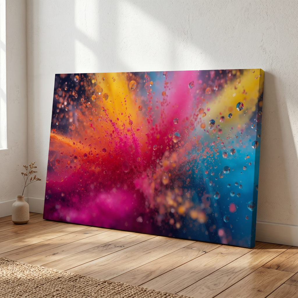 CHROMADRIFT canvas print by Scattercrate — neon powder explosion in orange pink and blue