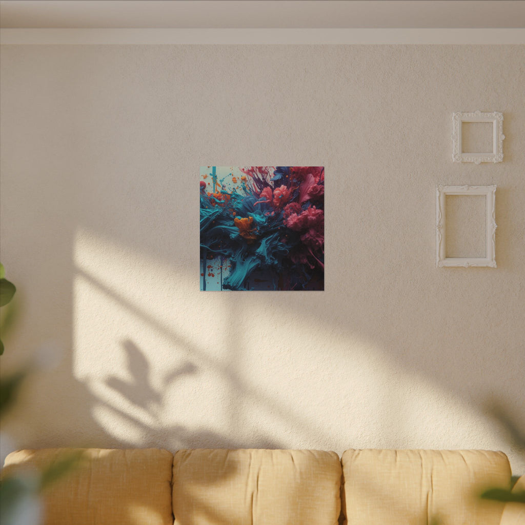 Marigoldtide canvas print by Scattercrate — turquoise ink tide with real marigold and dahlia blooms