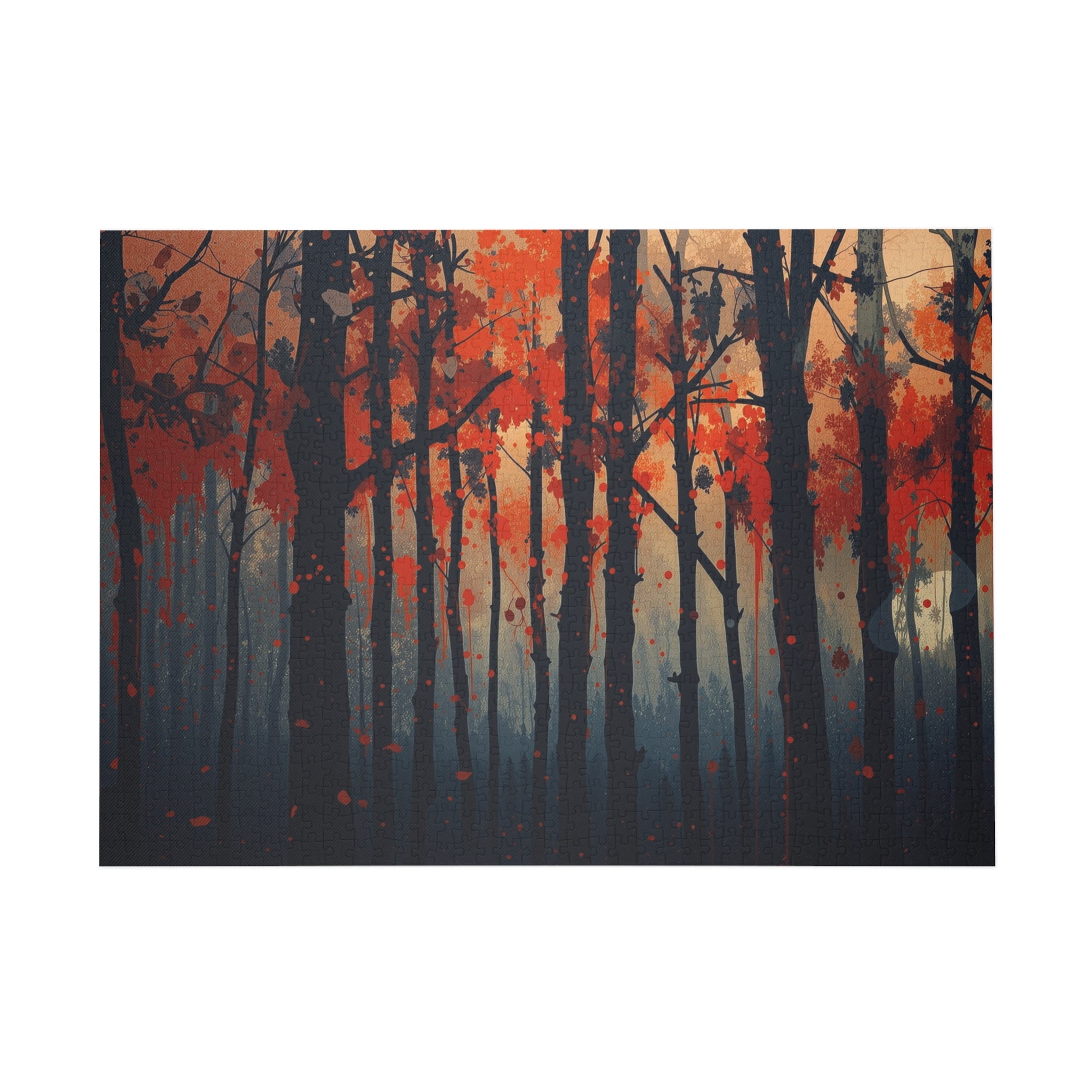 EMBERLINE 500-piece burning forest art puzzle by Scattercrate — ember-orange moody forest jigsaw gift