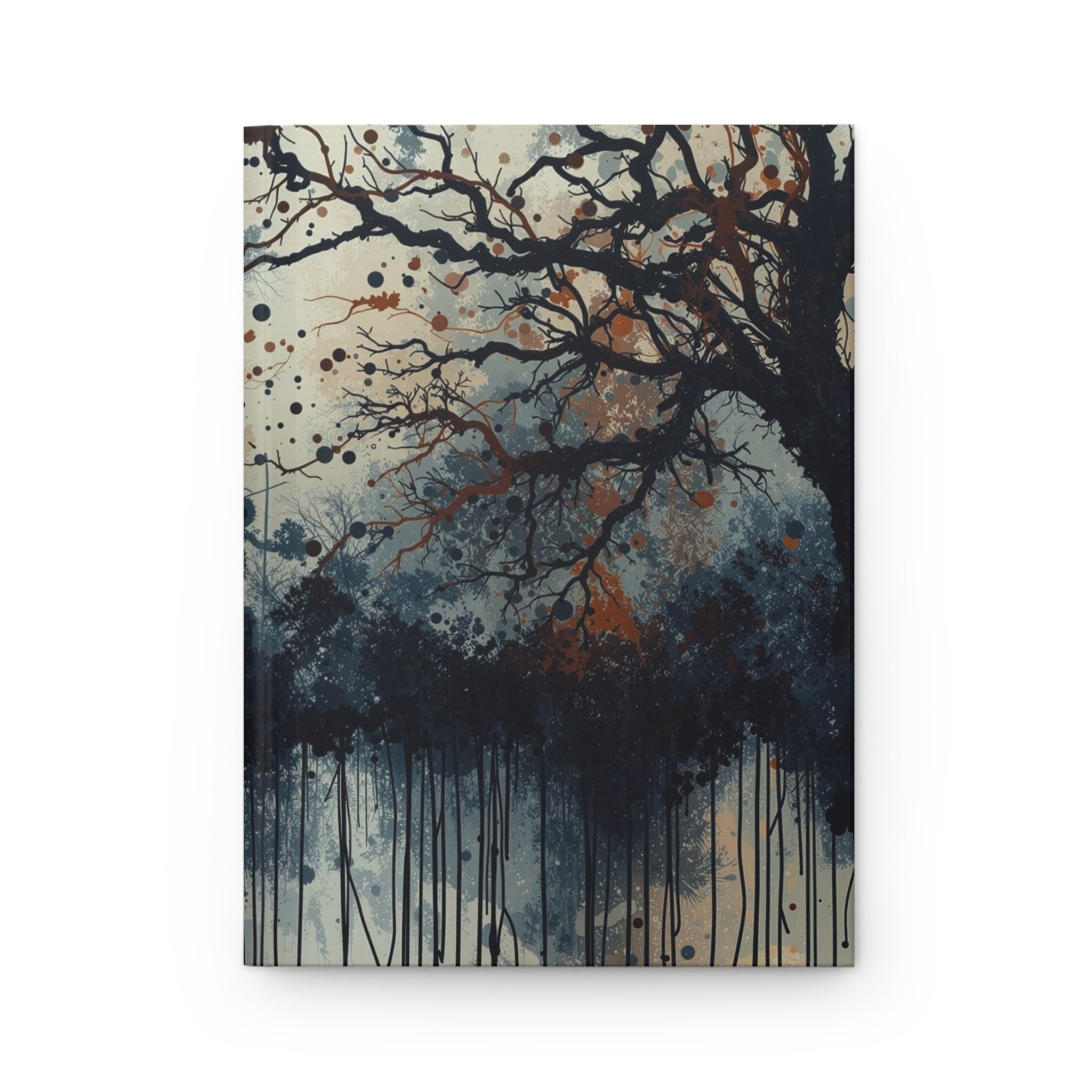 DUSKWOOD bare tree ink forest hardcover art journal by Scattercrate — misty winter copper splatters
