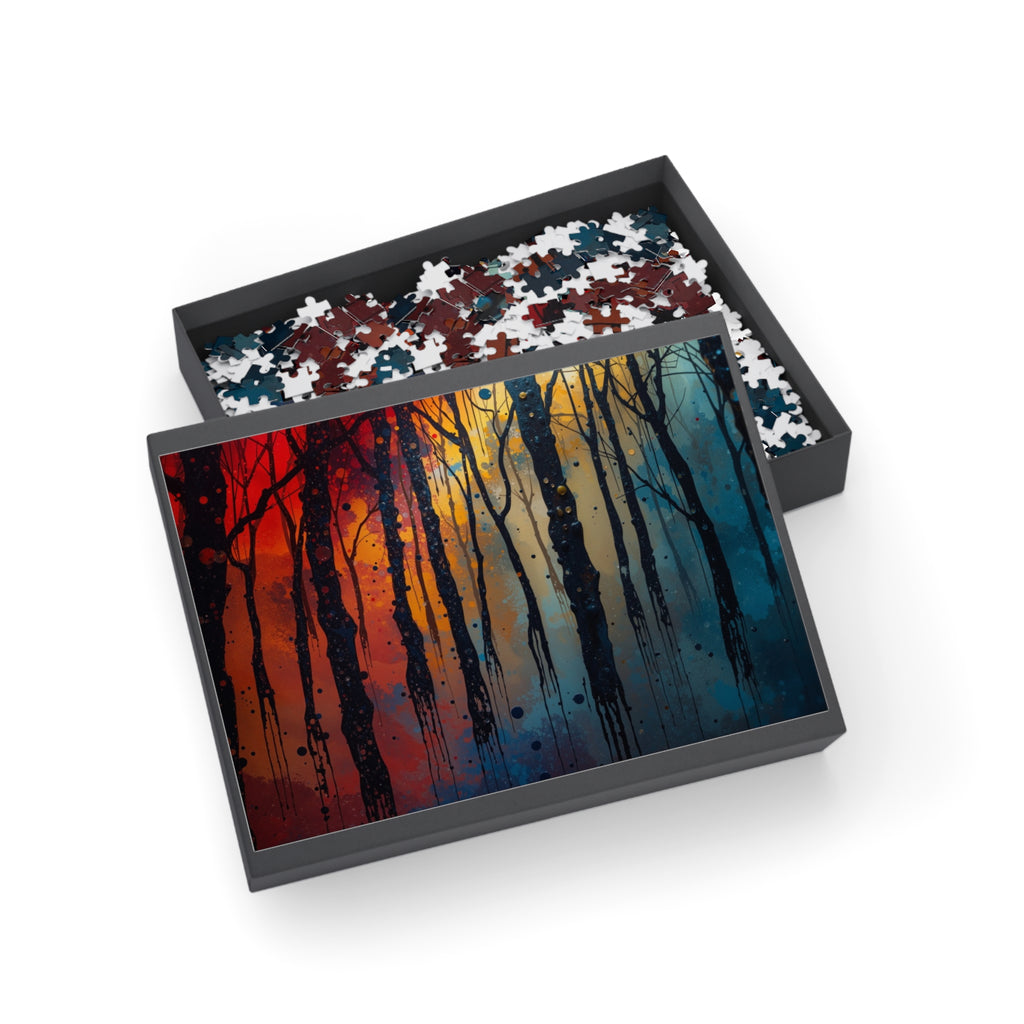 INKWASH 500-piece abstract forest art puzzle by Scattercrate — inky moody forest jigsaw gift
