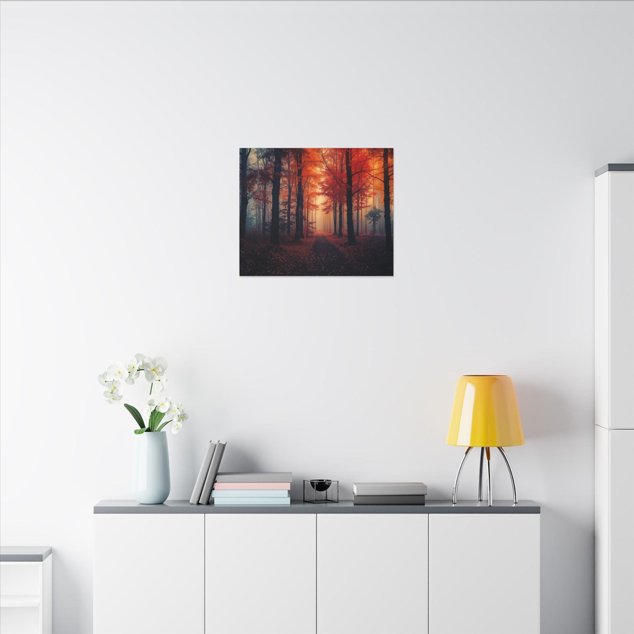 AMBER FOREST — Abstract Autumn Forest Framed Canvas Wall Art