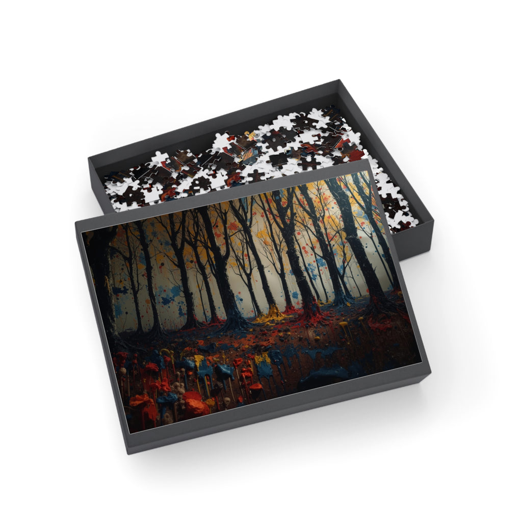 IMPASTO 500-piece abstract forest art puzzle by Scattercrate — textured moody forest jigsaw gift