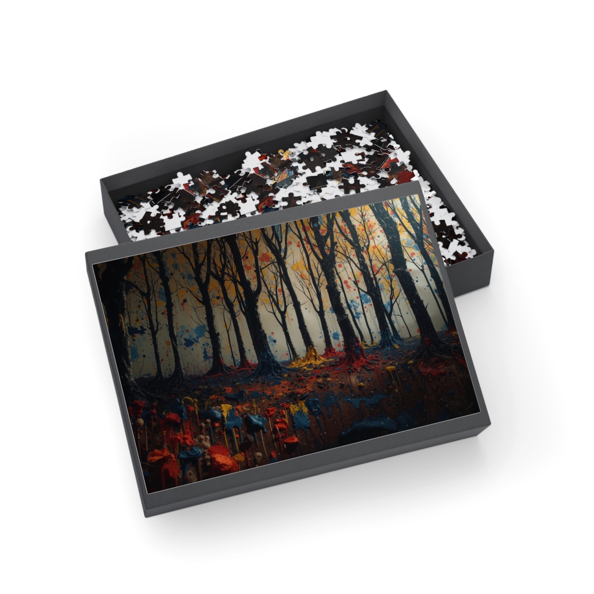 IMPASTO 500-piece abstract forest art puzzle by Scattercrate — textured moody forest jigsaw gift