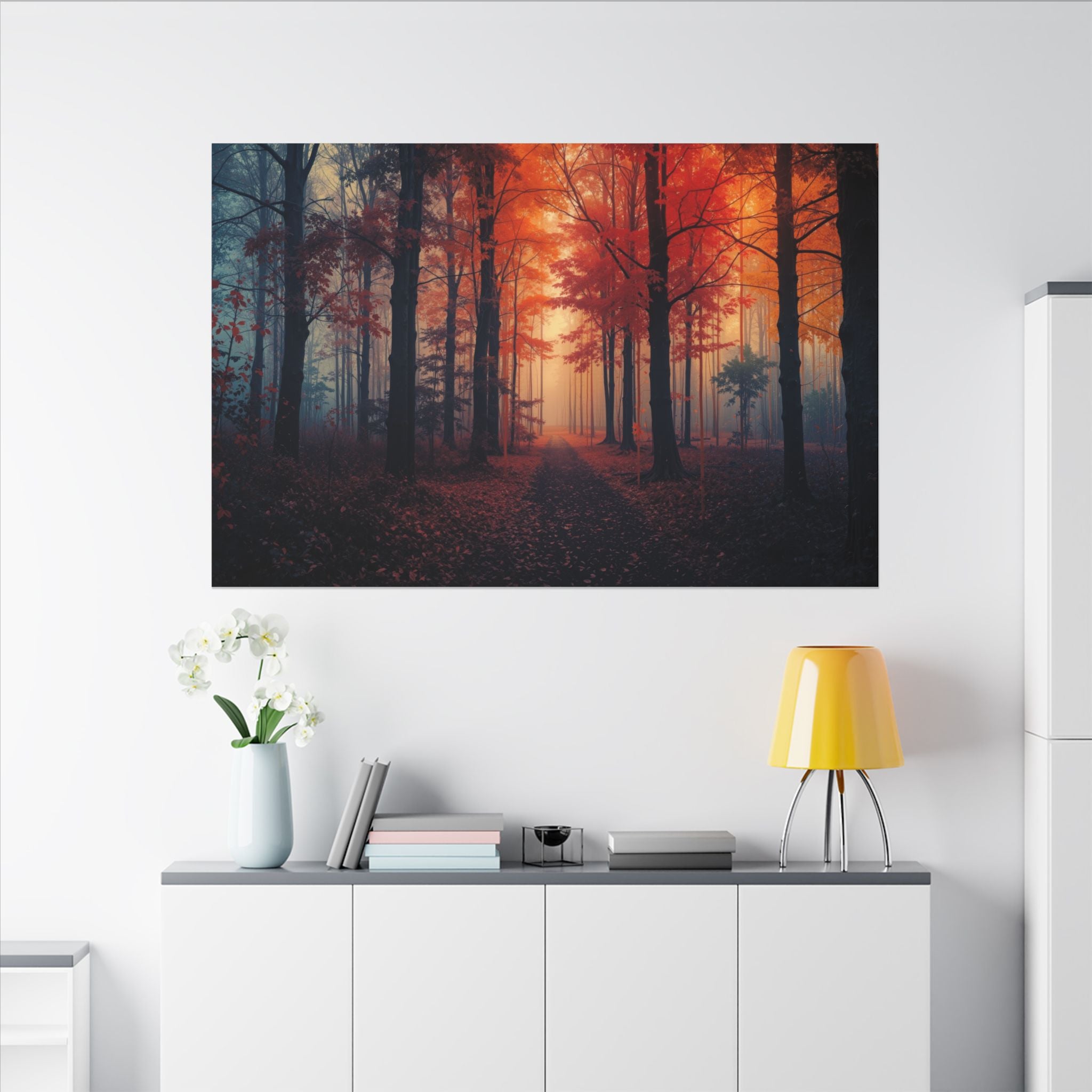 AMBER FOREST — Abstract Autumn Forest Framed Canvas Wall Art