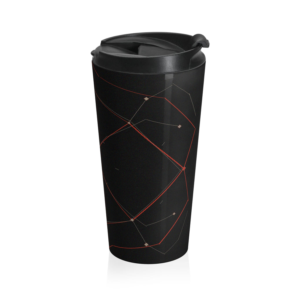 Dead Reckoning stainless steel travel mug by Scattercrate — abstract navigation art drinkware, dark aesthetic