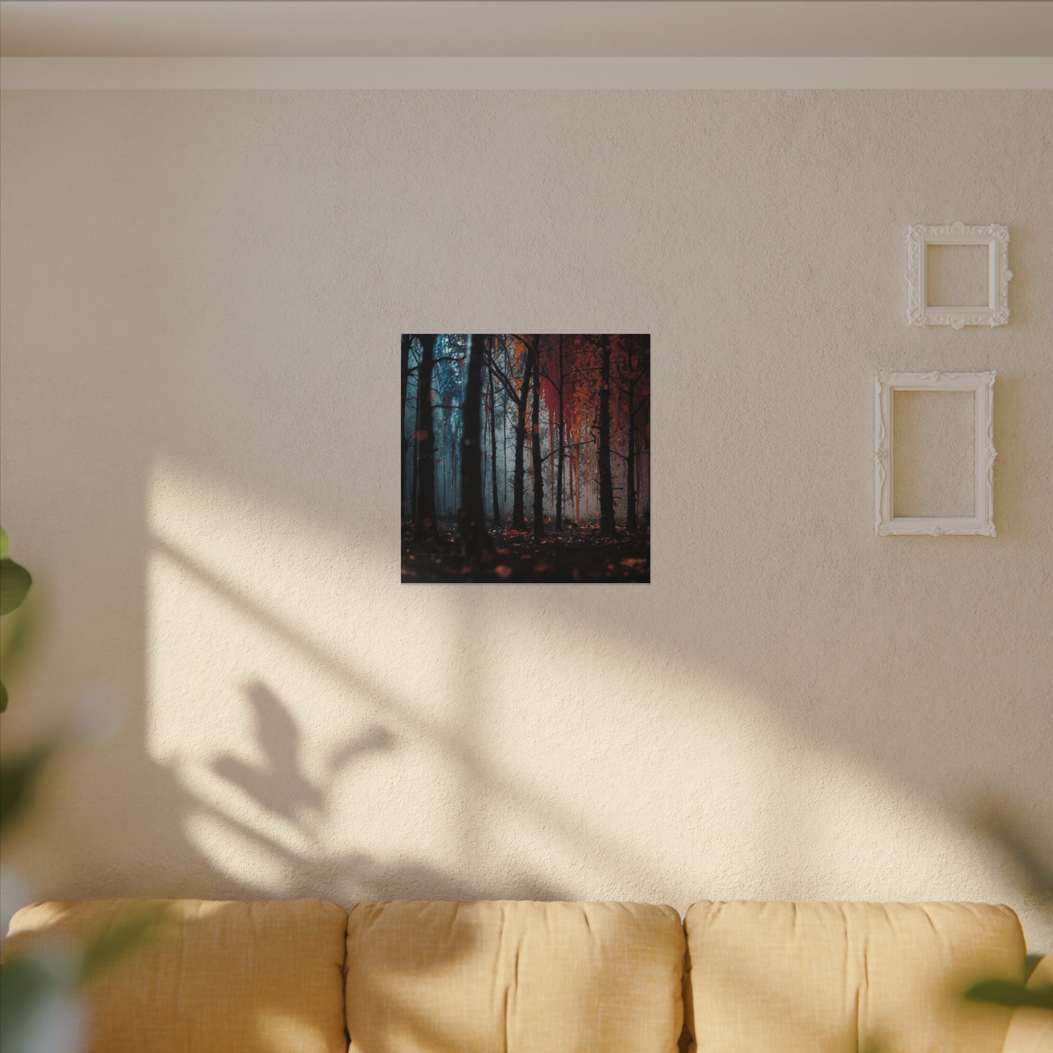 FROSTEMBER frost and ember forest framed canvas wall art by Scattercrate — icy-and-fire moody decor