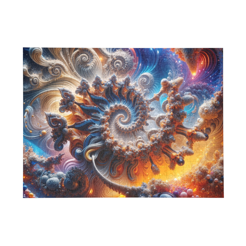 AMMONITE cosmic spiral shell jigsaw puzzle by Scattercrate — icy blue fractal coil against molten gold