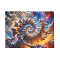 AMMONITE cosmic spiral shell jigsaw puzzle by Scattercrate — icy blue fractal coil against molten gold