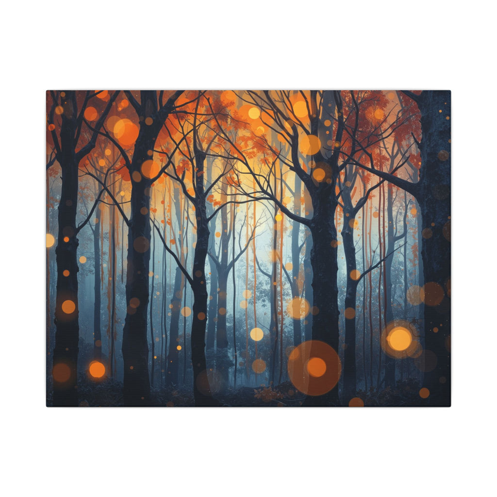 GLOW FOREST — Abstract Forest Lights Framed Canvas Wall Art