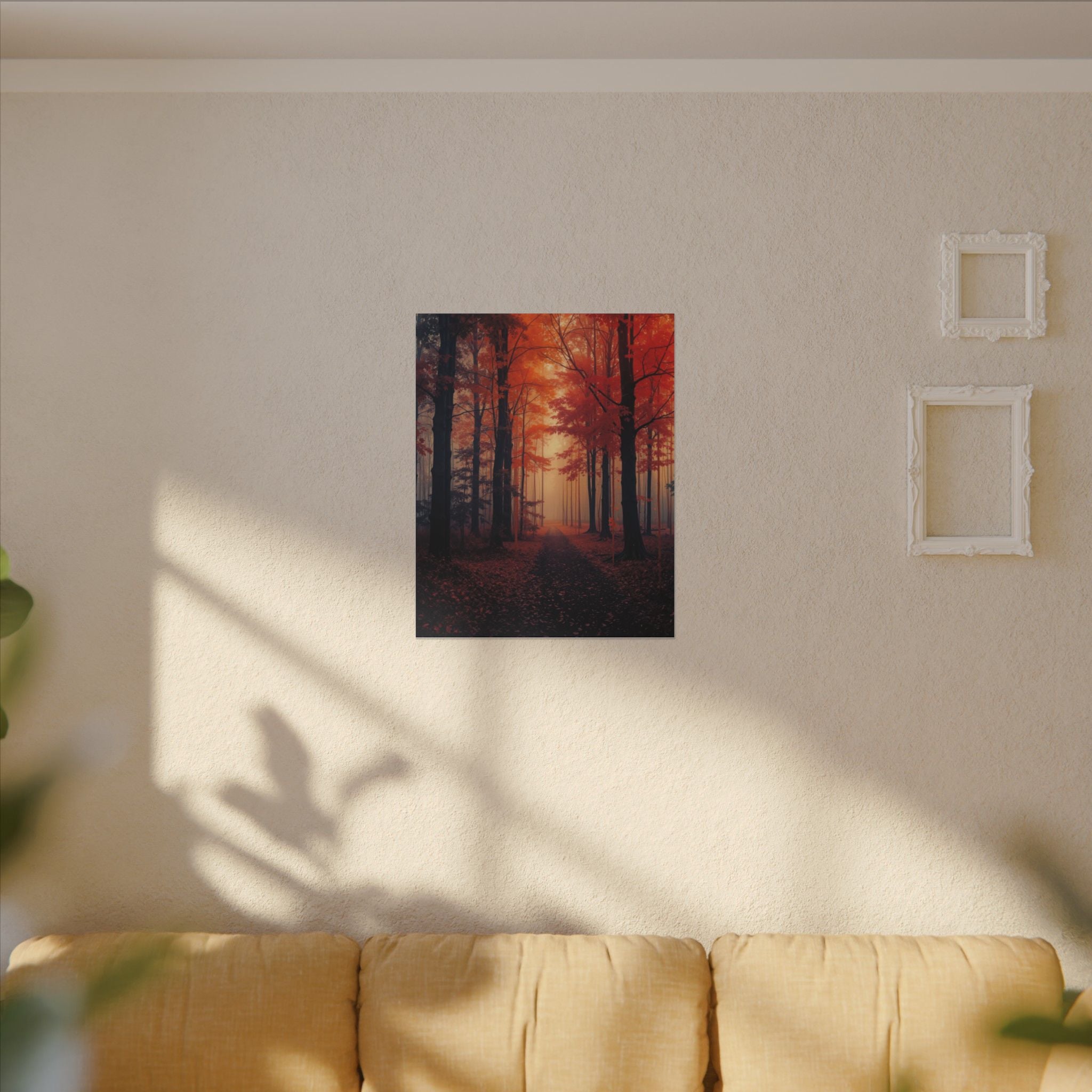 AMBER FOREST — Abstract Autumn Forest Framed Canvas Wall Art