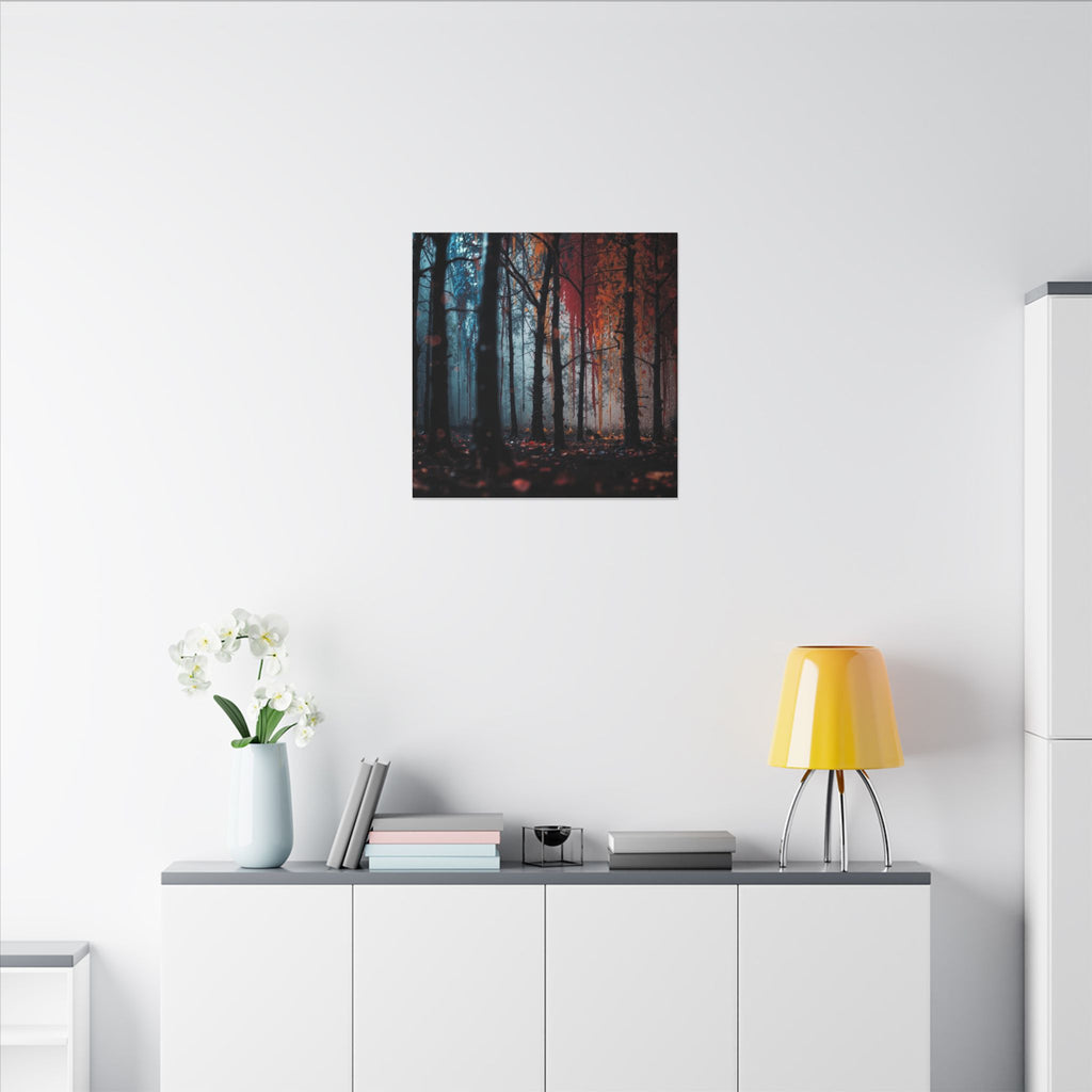 FROSTEMBER frost and ember forest framed canvas wall art by Scattercrate — icy-and-fire moody decor