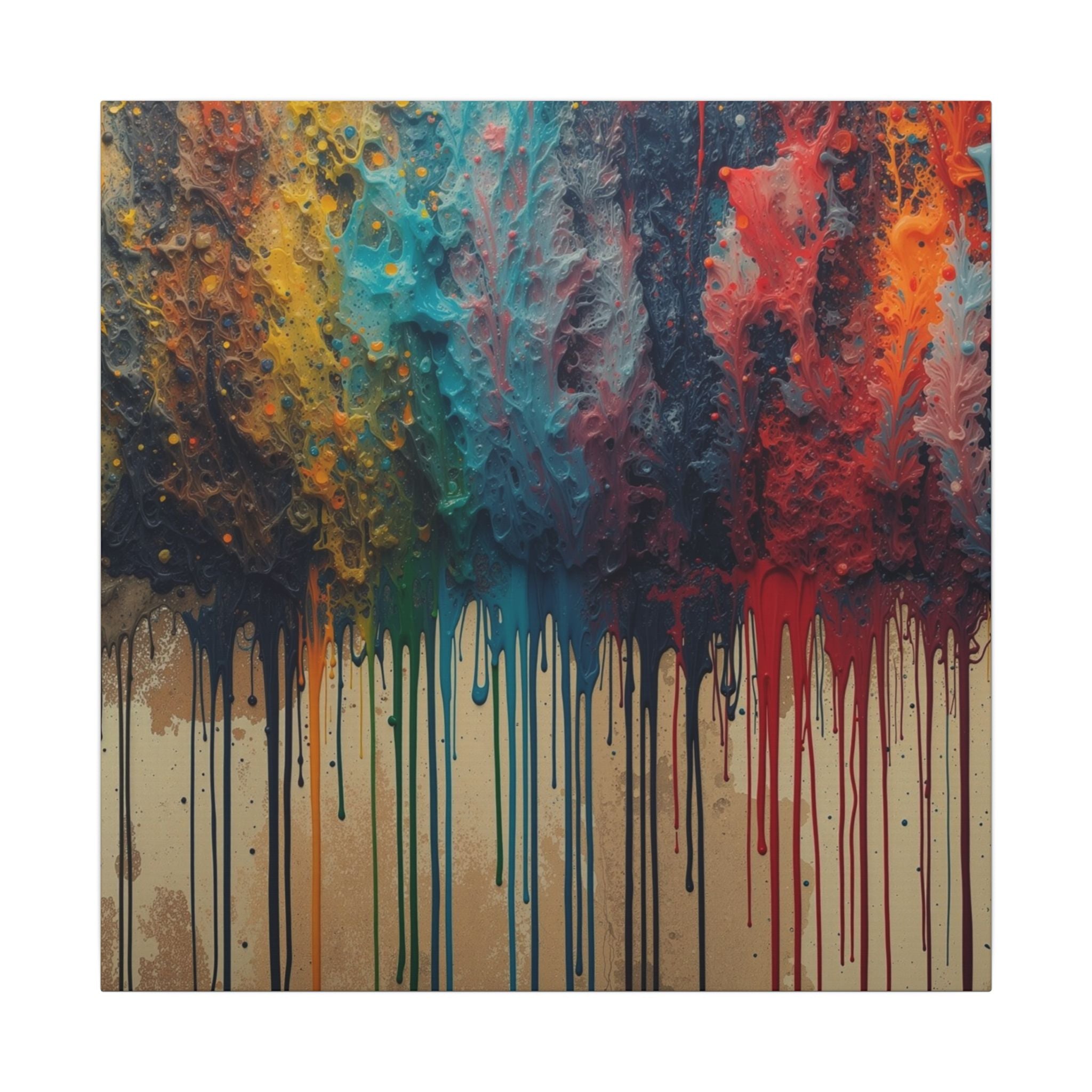 CHROMAFALL full-spectrum paint drop canvas wall art by Scattercrate — bold maximalist color explosion