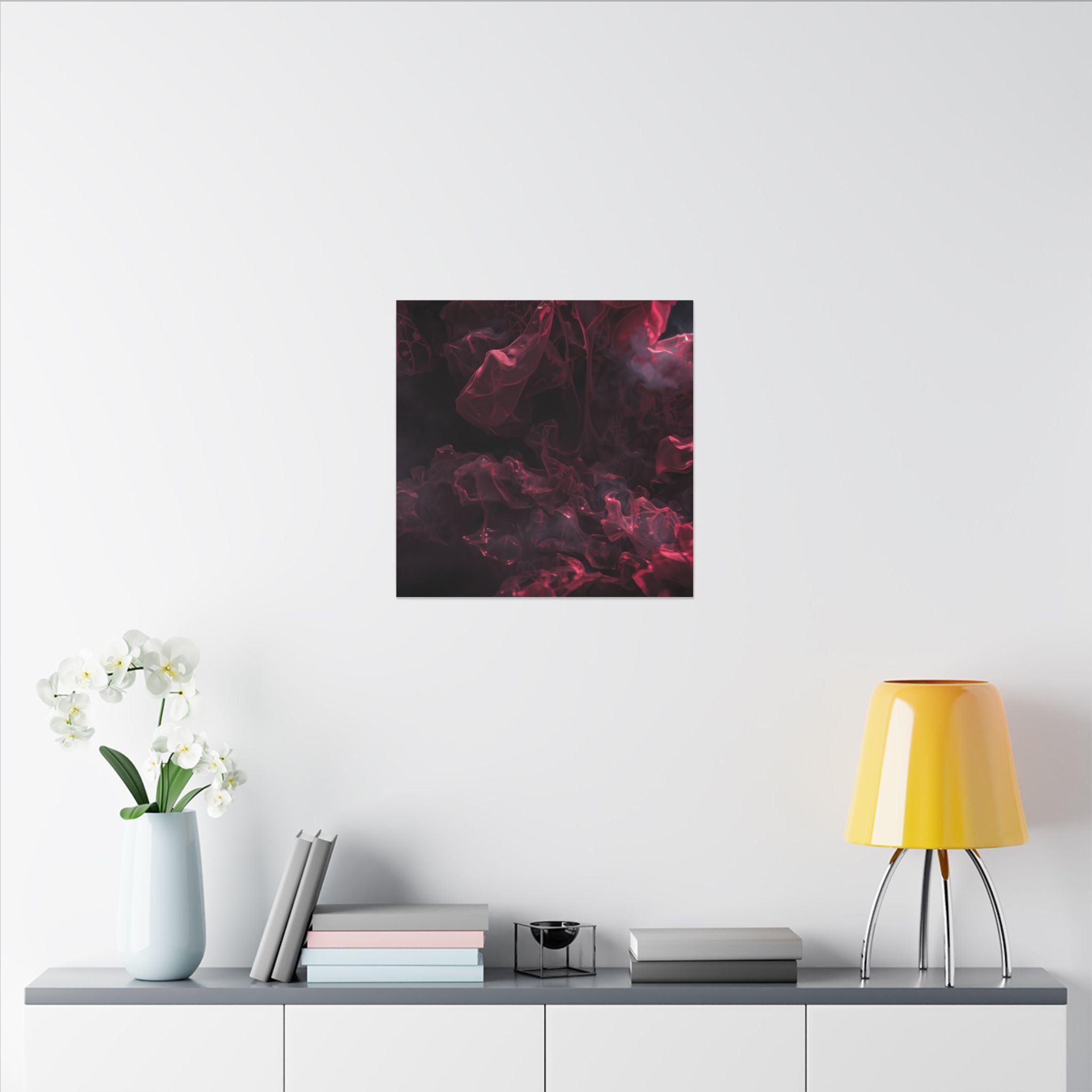 Scarletveil canvas print by Scattercrate — crimson silk folds in cold fog