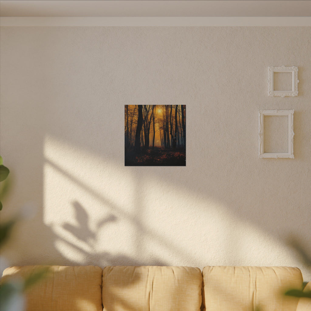 GOLDFALL molten gold dusk forest framed canvas wall art by Scattercrate — golden moody forest decor