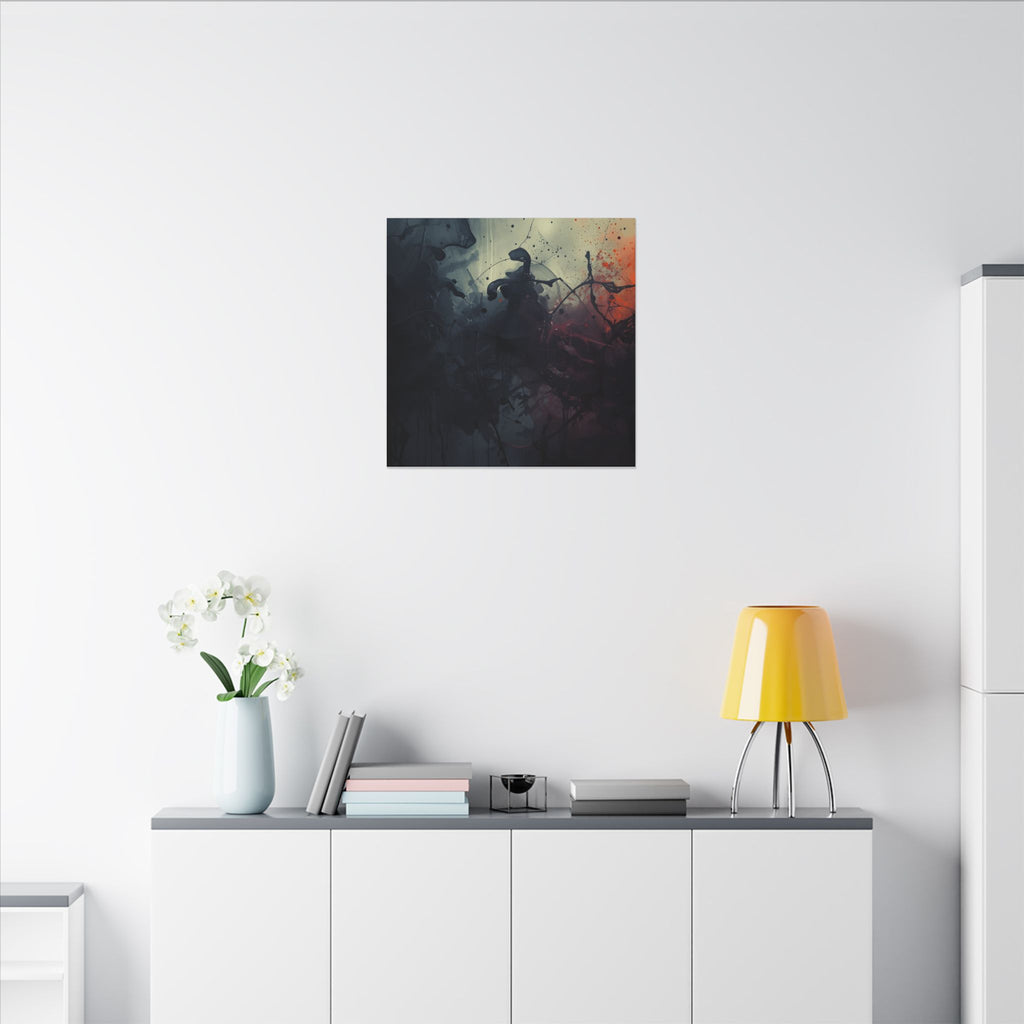 Inkscorch canvas print by Scattercrate — navy ink bleeding into firelit orange