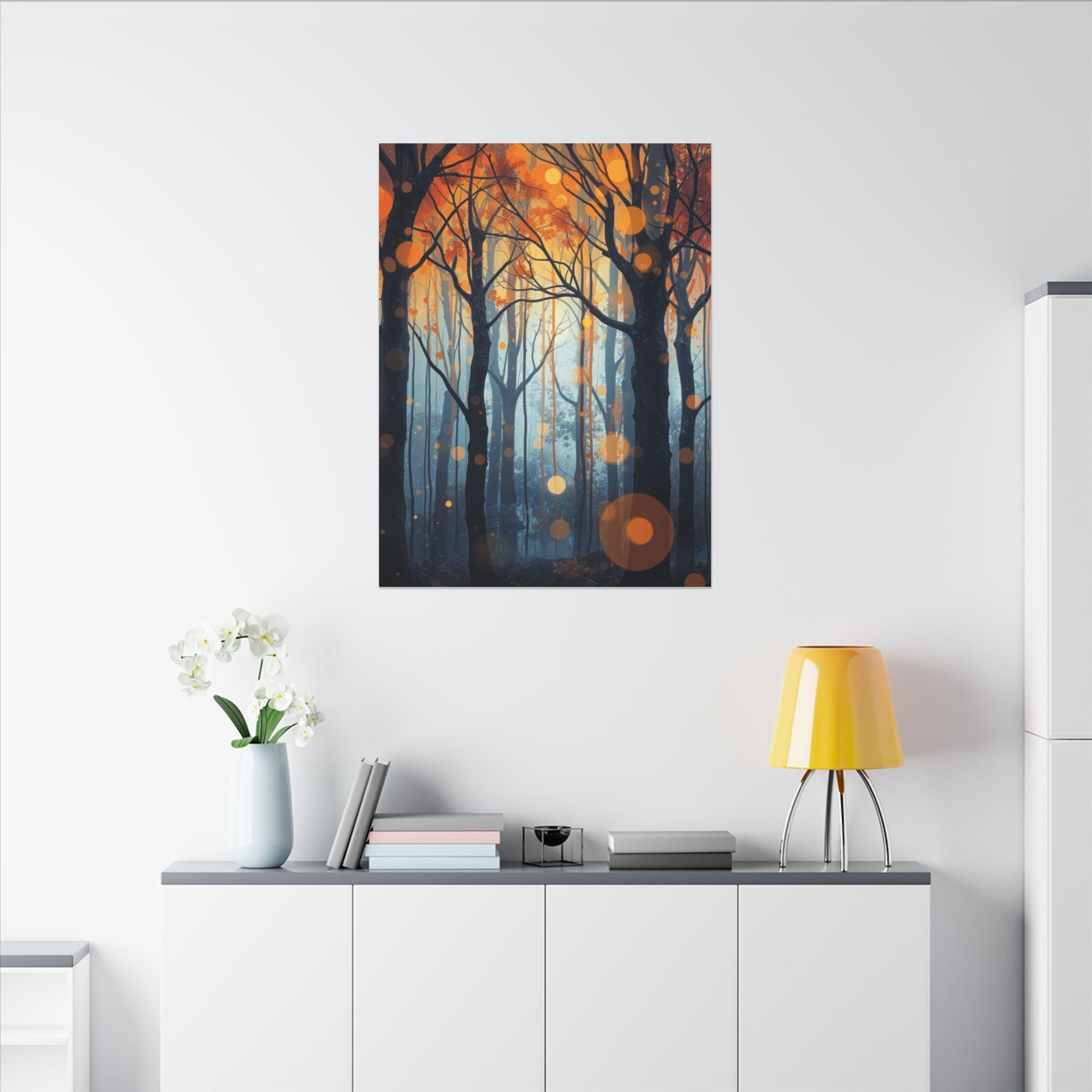 GLOW FOREST — Abstract Forest Lights Framed Canvas Wall Art