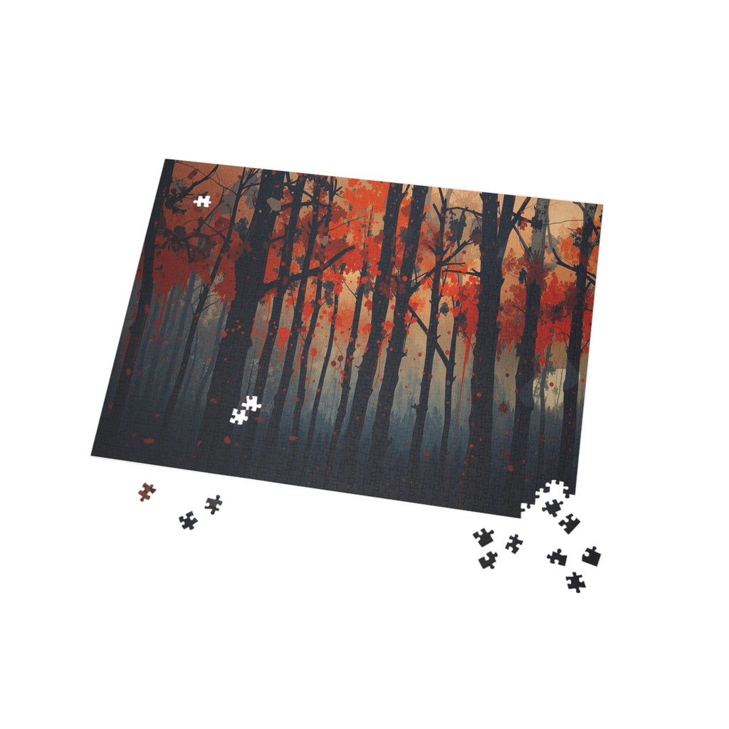 EMBERLINE 500-piece burning forest art puzzle by Scattercrate — ember-orange moody forest jigsaw gift