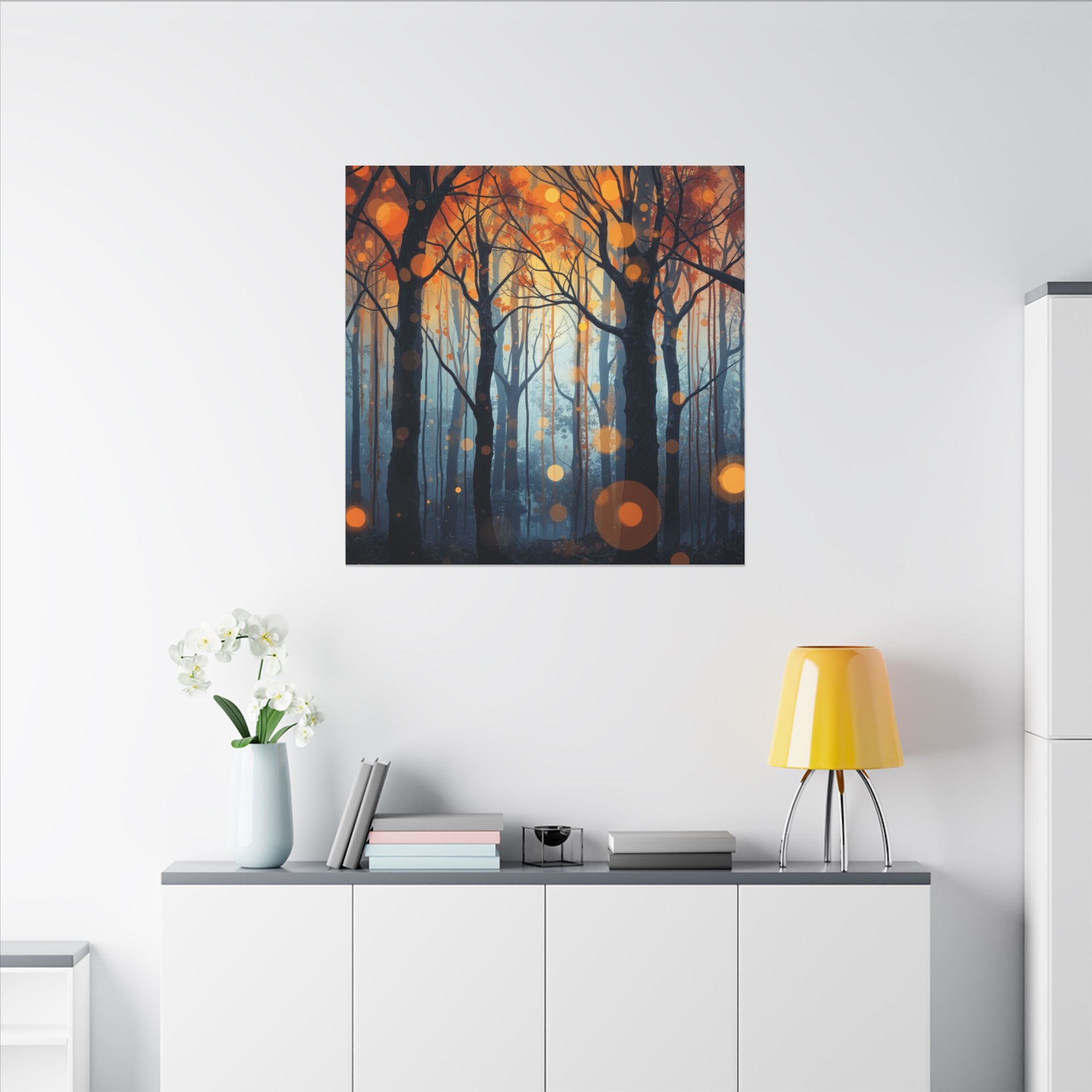 GLOW FOREST — Abstract Forest Lights Framed Canvas Wall Art