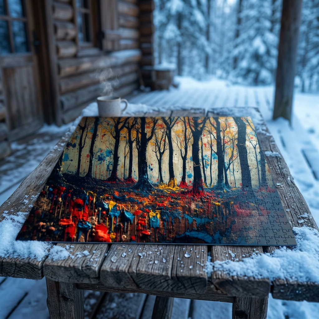 IMPASTO 500-piece abstract forest art puzzle by Scattercrate — textured moody forest jigsaw gift