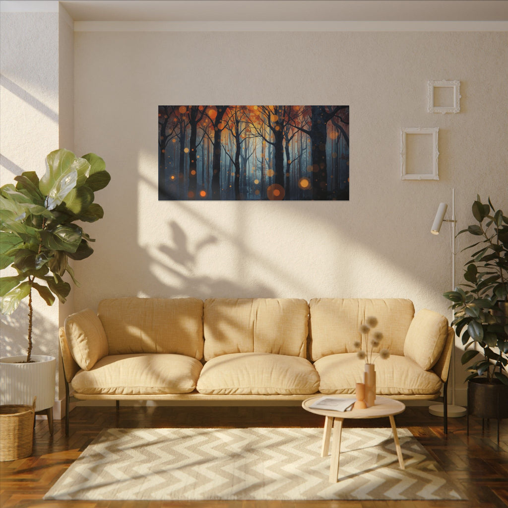GLOW FOREST — Abstract Forest Lights Framed Canvas Wall Art