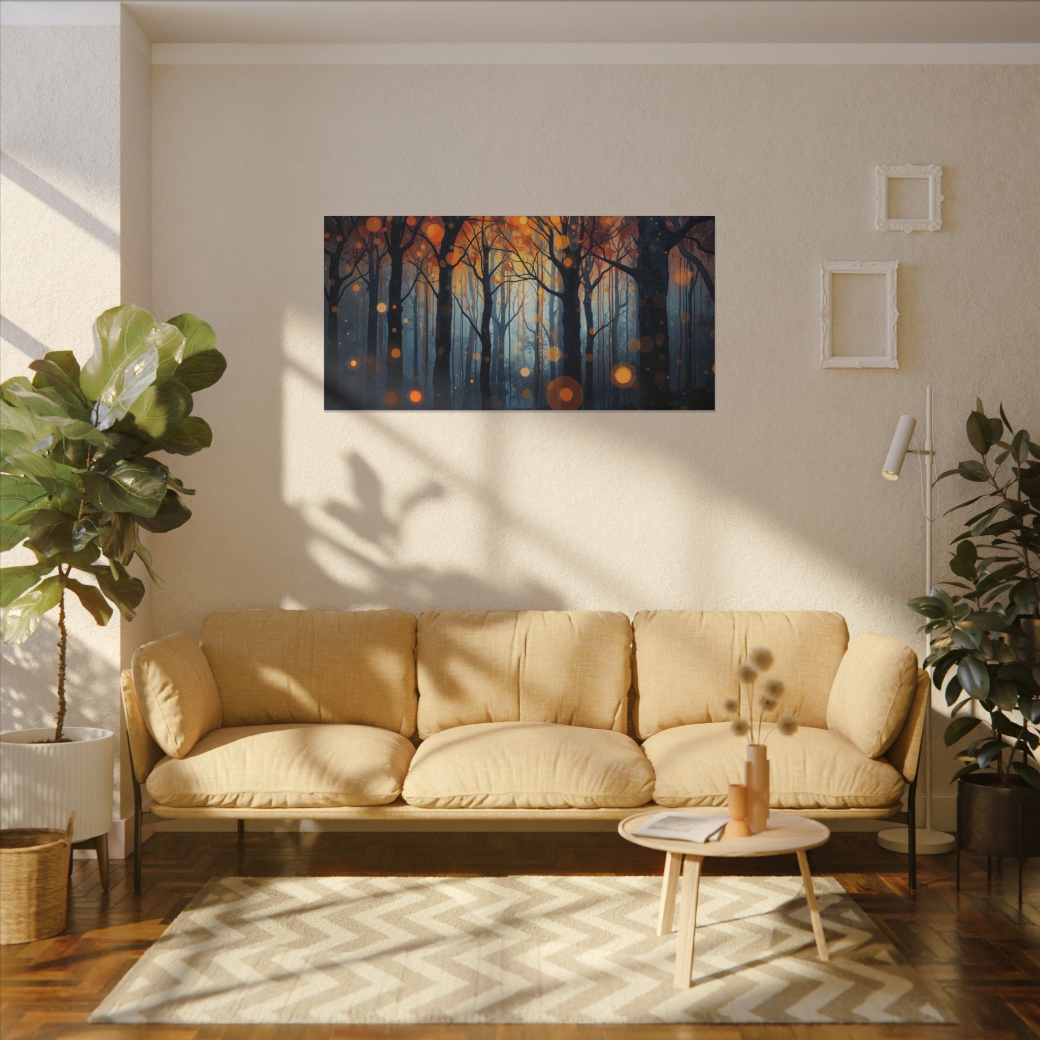 GLOW FOREST — Abstract Forest Lights Framed Canvas Wall Art