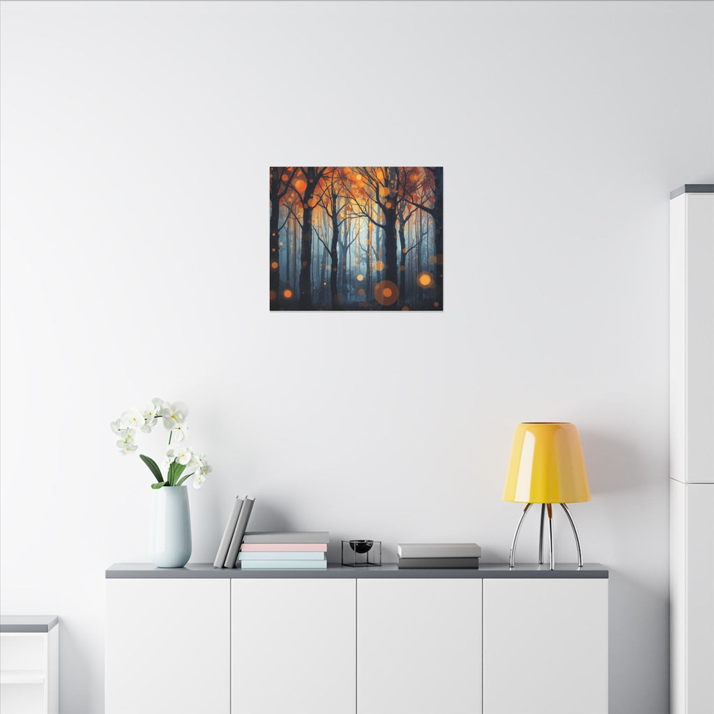 GLOW FOREST — Abstract Forest Lights Framed Canvas Wall Art