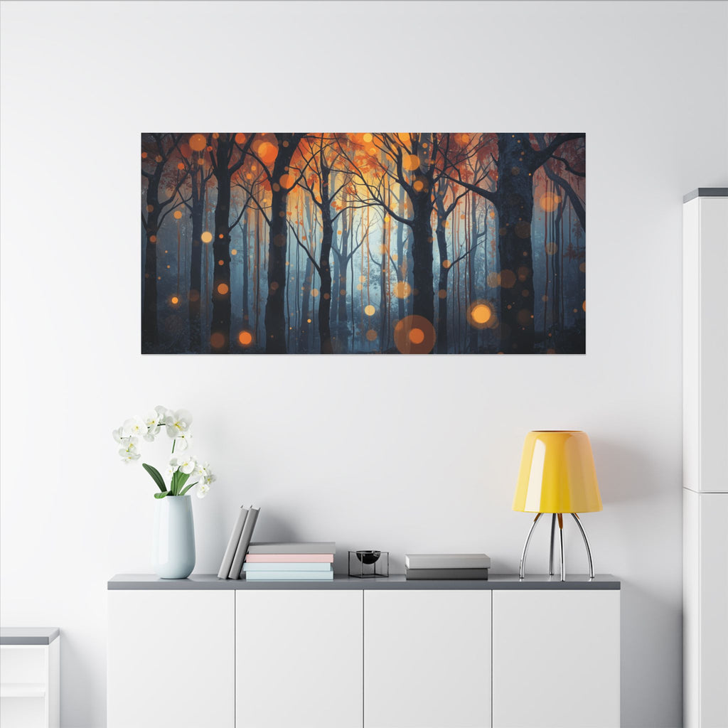 GLOW FOREST — Abstract Forest Lights Framed Canvas Wall Art