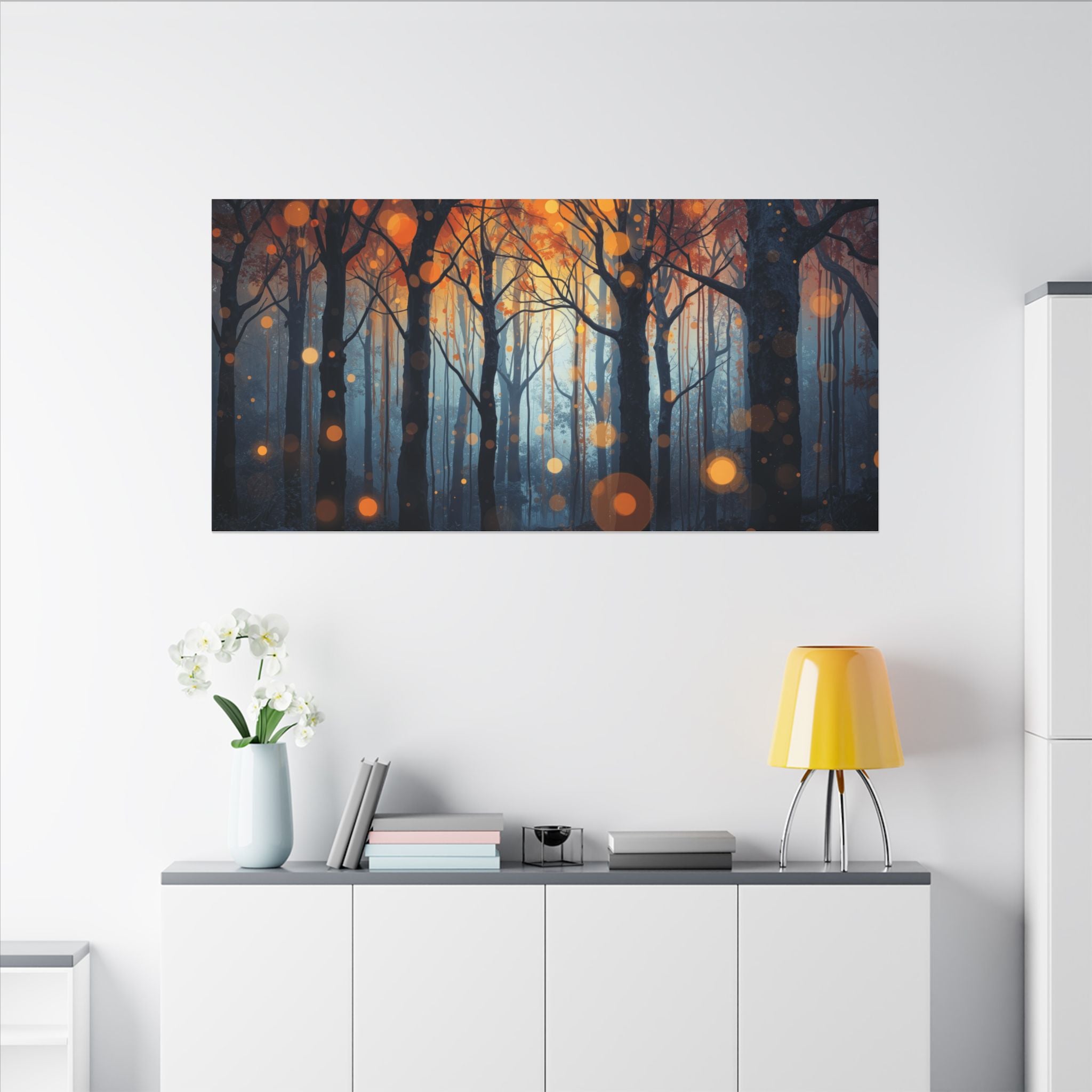 GLOW FOREST — Abstract Forest Lights Framed Canvas Wall Art