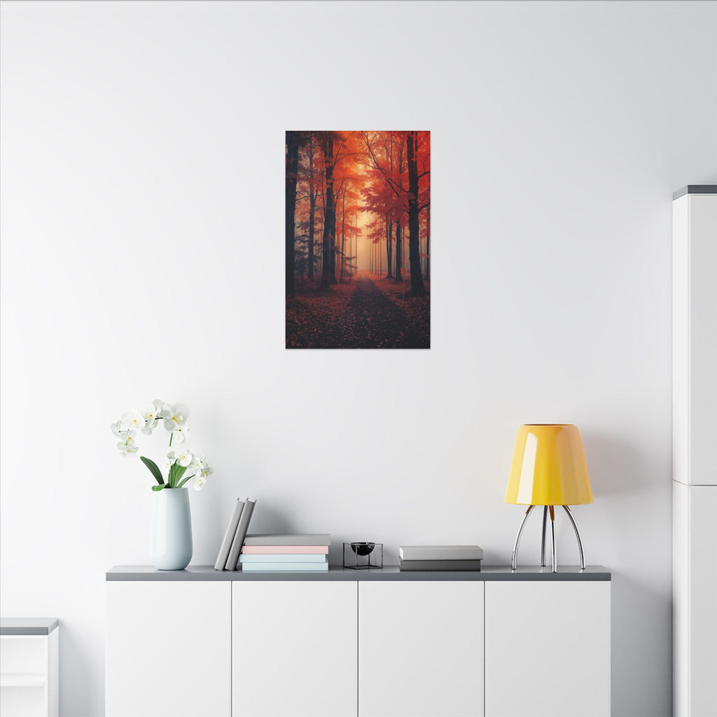 AMBER FOREST — Abstract Autumn Forest Framed Canvas Wall Art