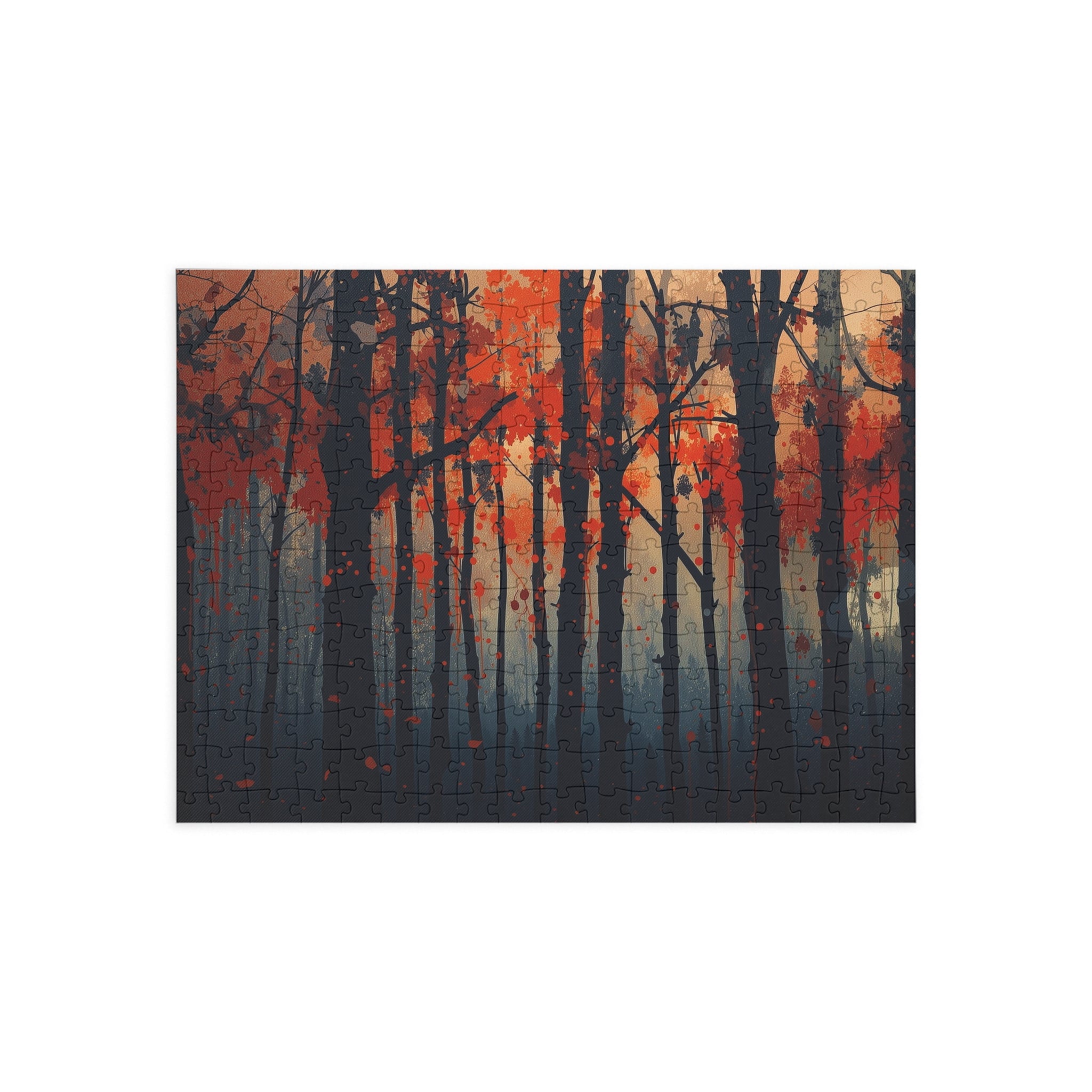 EMBERLINE 500-piece burning forest art puzzle by Scattercrate — ember-orange moody forest jigsaw gift
