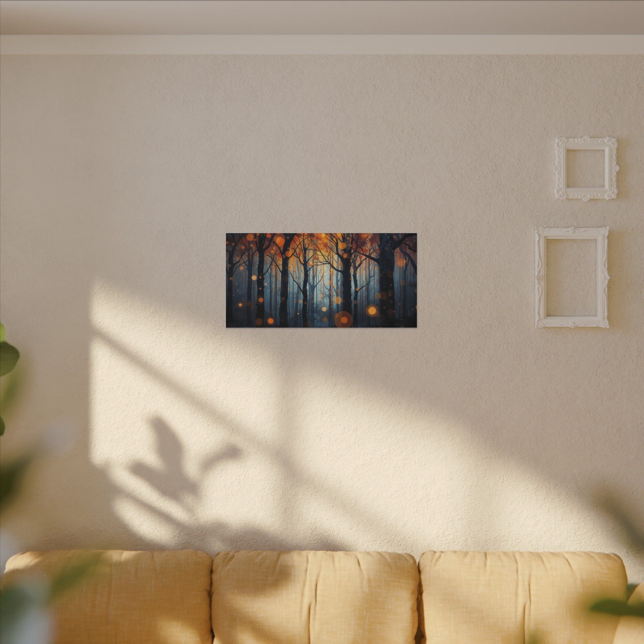 GLOW FOREST — Abstract Forest Lights Framed Canvas Wall Art