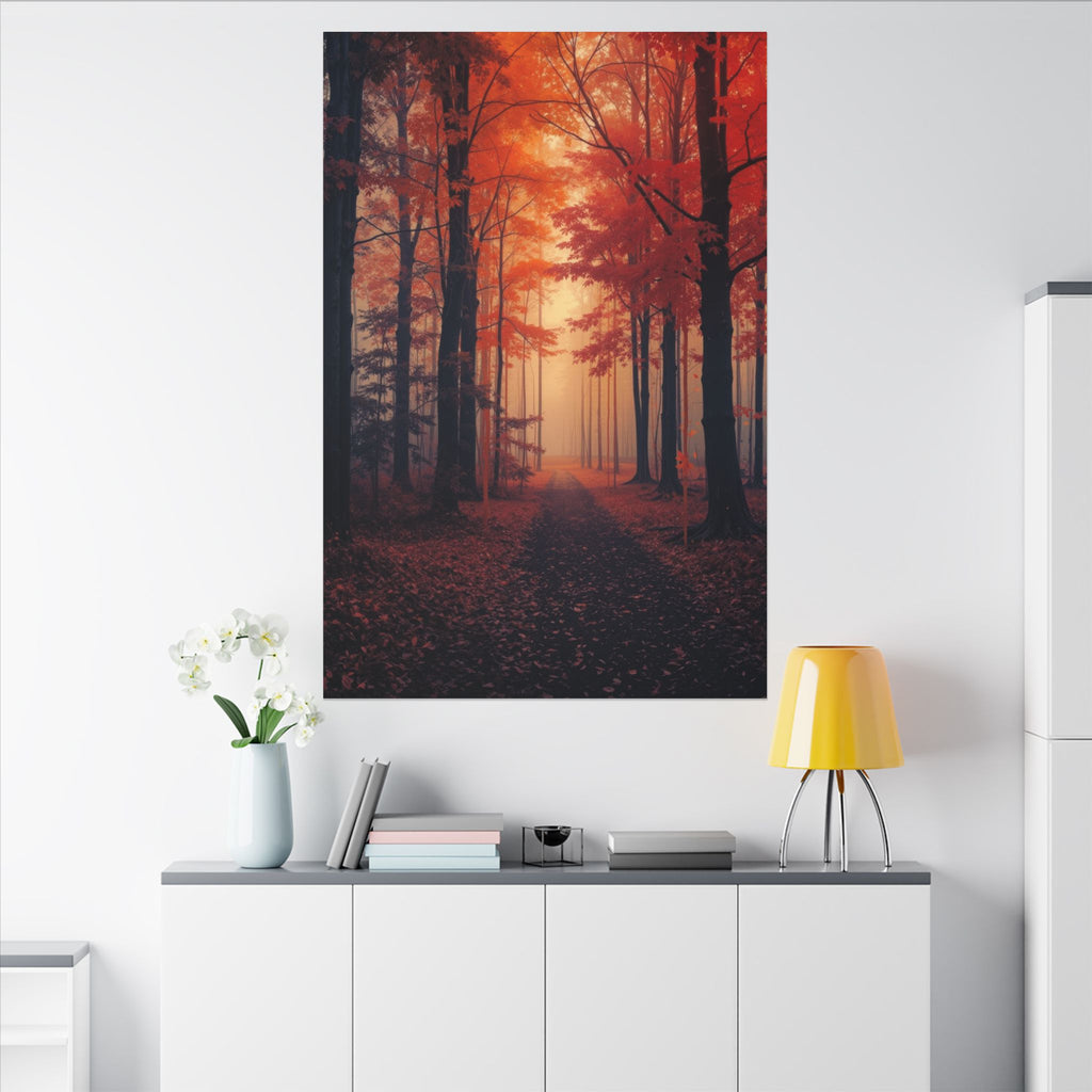 AMBER FOREST — Abstract Autumn Forest Framed Canvas Wall Art