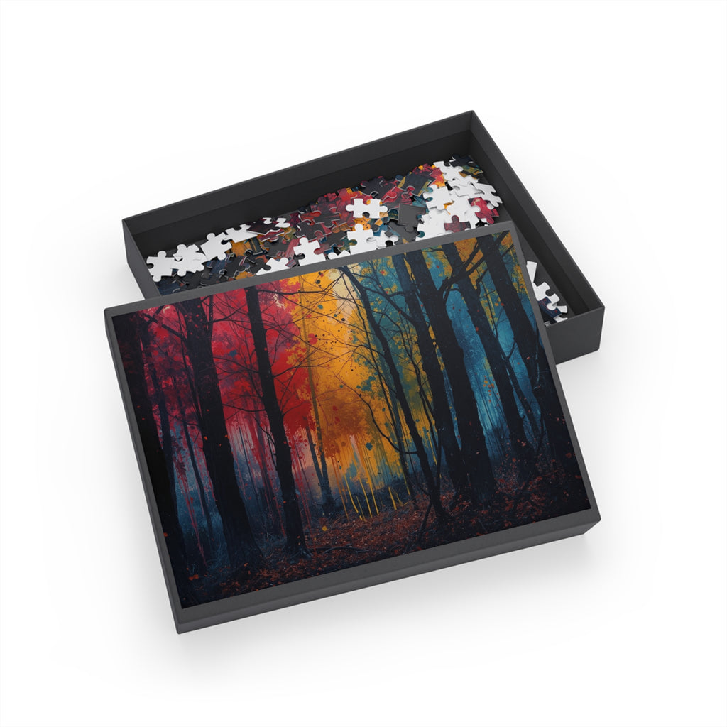 FAUVE 500-piece abstract forest art puzzle by Scattercrate — vivid moody forest jigsaw gift